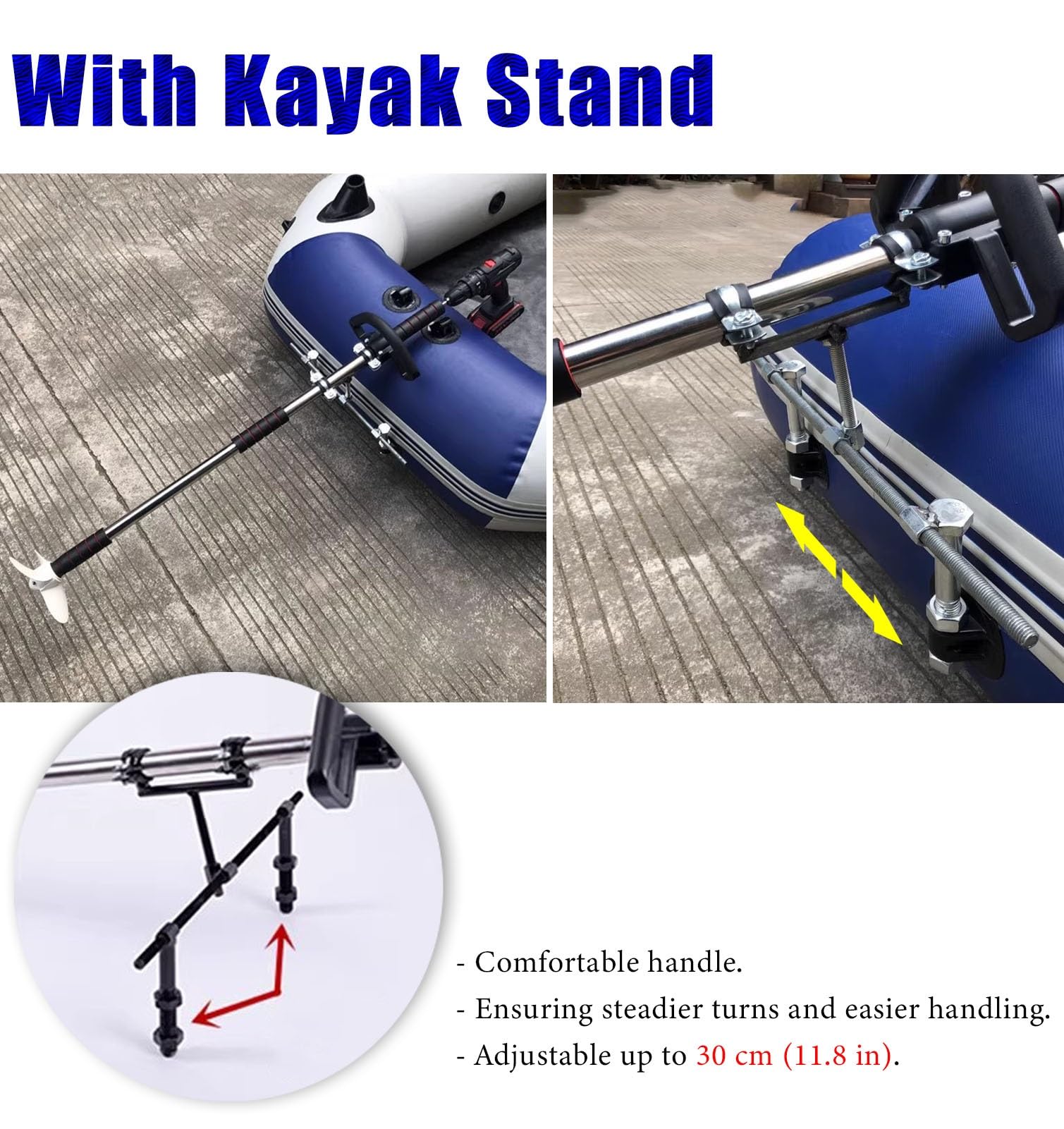 Motor Fueraborda Motor de Barco con Taladro Inalámbrico para Exteriores, Hélice Manual con Flotador para Kayak, Propulsor de Motor de Pesca de Arrastre para Barco(With Kayak Stand,L-125cm(49 1/4"))