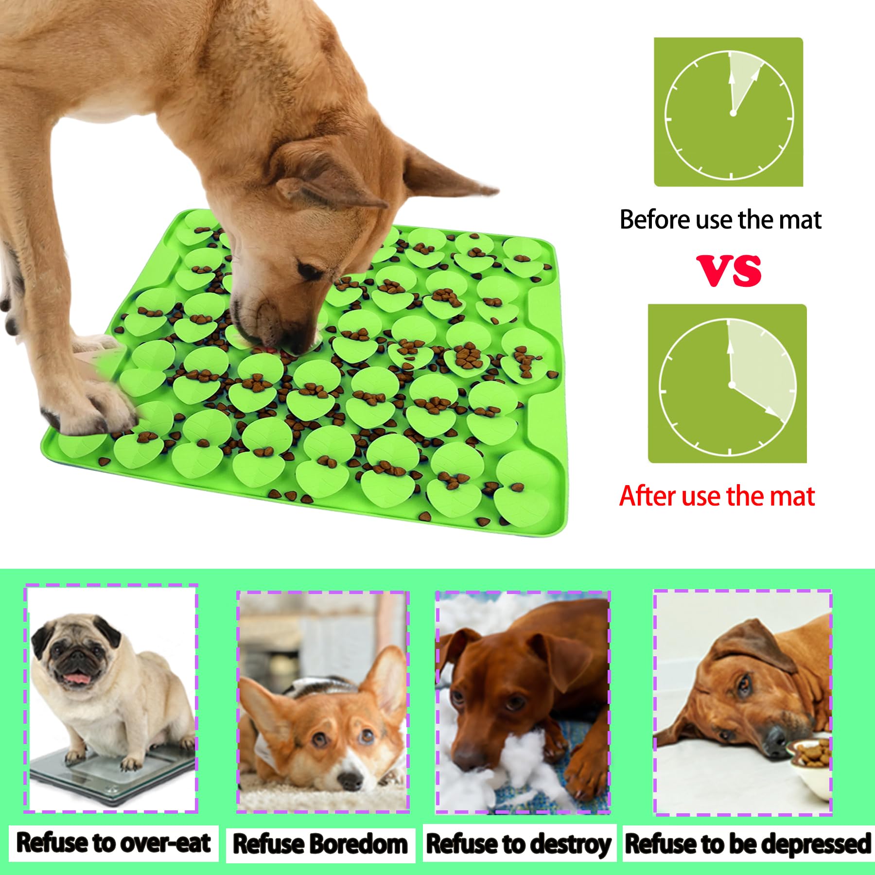 Große Silikon-Schnüffelmatte für kleine, mittelgroße und große Hunde, langsames Fressen, Leckmatte für trockenes Nassfutter für Haustiere, fördert die natürliche Futtersuche, lindert Stress