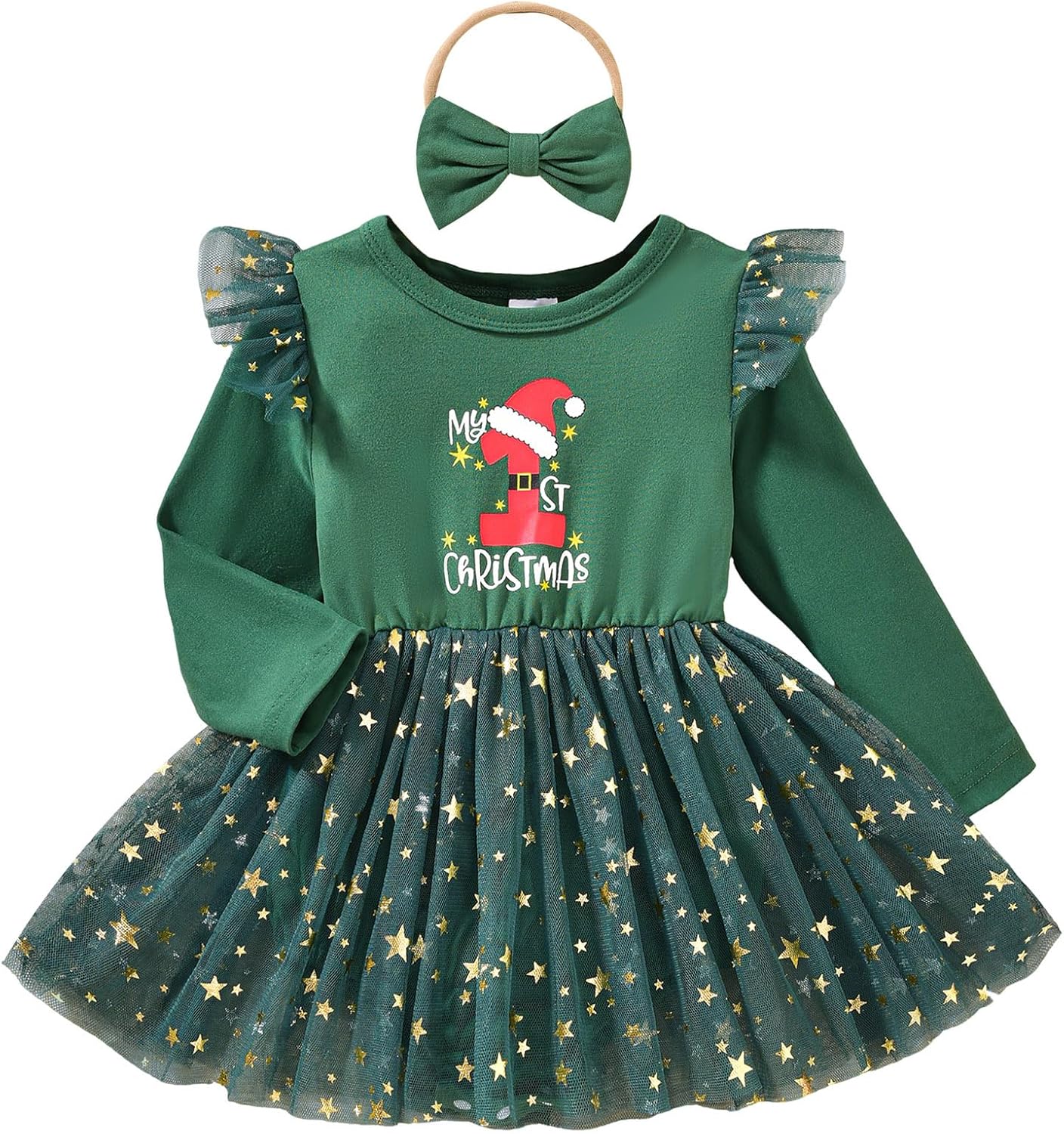 IBAKOM Infant Baby Girl Velvet Tulle Tutu Long Sleeve Heart Print Newborn Valentines Outfits Toddler Christmas Formal Dress