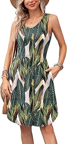 Ladlop Vestidos de verano para mujer 2025 sin mangas, casual, vestido de playa con bolsillos