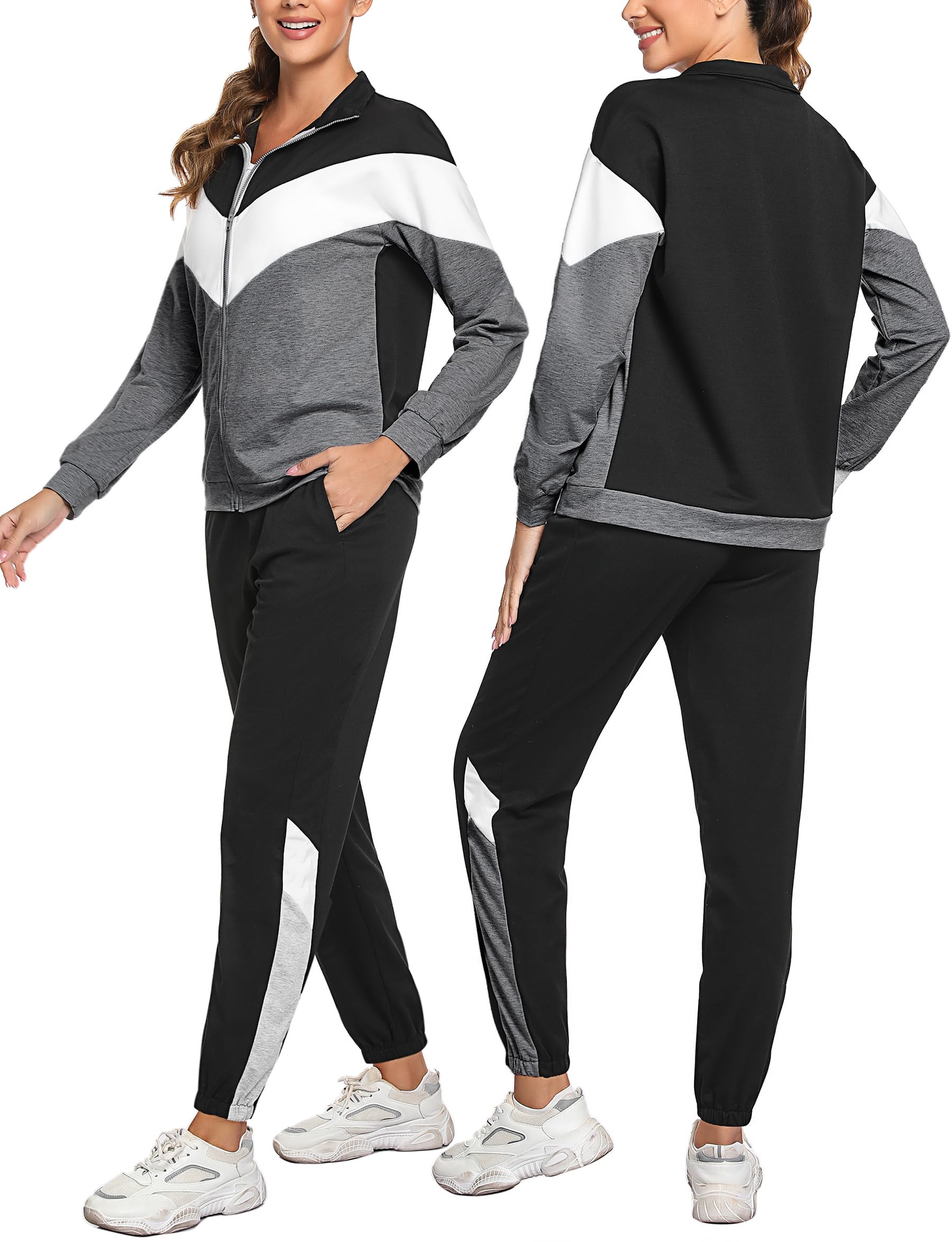 Marvmys Tuta Donna Sportiva Due Pezzi Giacca con Zip e Pantaloni Lunghi