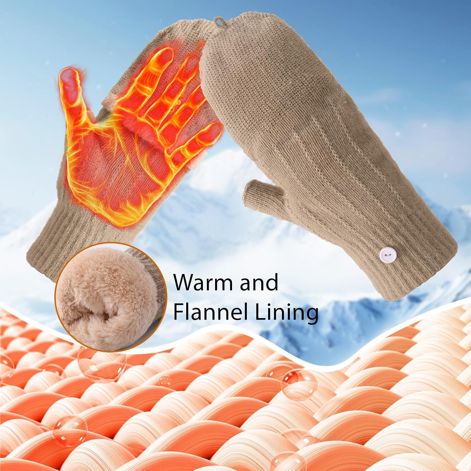 Tavaleu Womens Winter Fingerless Gloves for Men Women Convertible Thermal Knit Touchscreen Gloves with Flip Cover