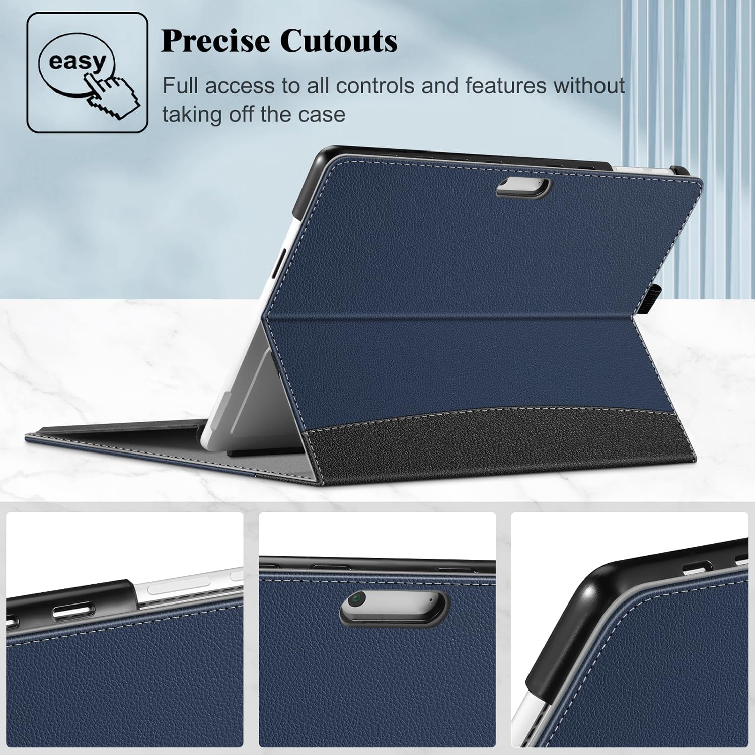 Fintie Case for 13 Inch Microsoft Surface Pro 11/10/9 - Multiple Angle Viewing Portfolio Business Cover with Pocket & Stylus Holder, Compatible with Type Cover Keyboard, Navy/Black - Image 7
