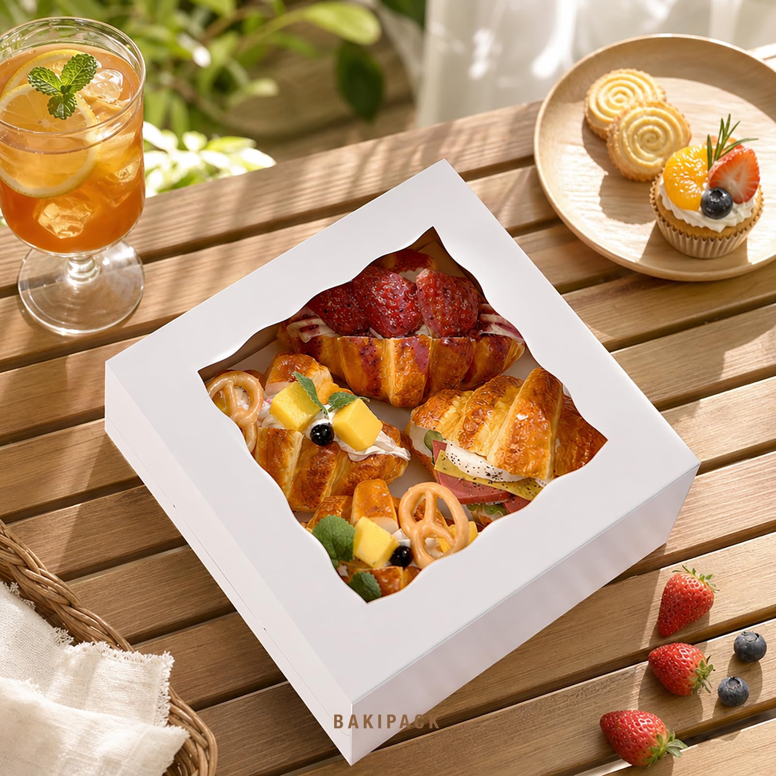 25 cajas de panadería blancas con ventana, 20 x 20 x 10 cm con ventana, cajas de dulces para pastelería, cupcakes, galletas, magdalenas, pasteles