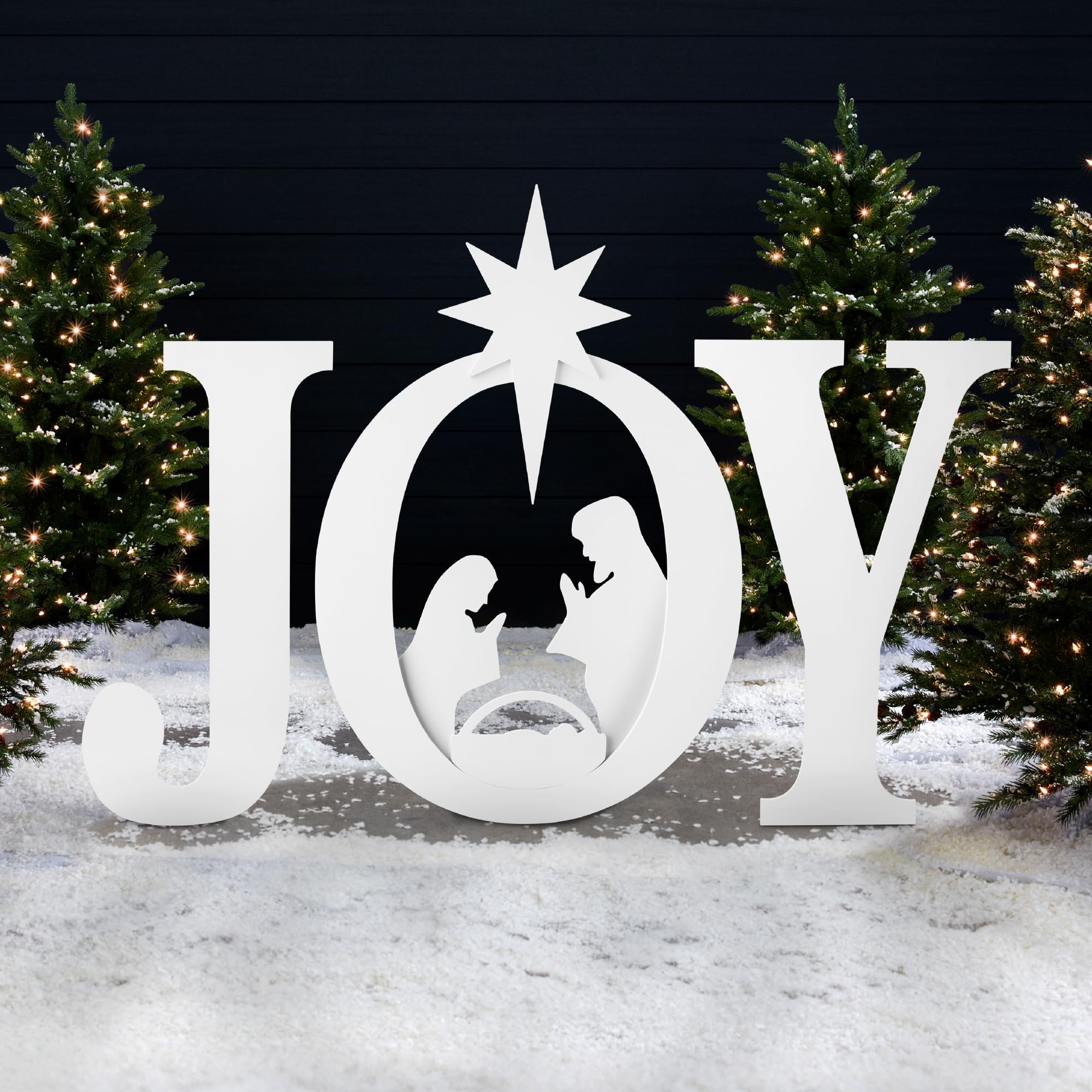 Best Choice Products 46in Outdoor JOY Christmas Nativity Decoration, 3 Piece Yard Decor Sign Holy Weather Resistant PVC Silhouette for Garden - White