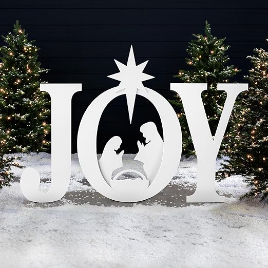 Best Choice Products 46in Outdoor JOY Christmas Nativity Decoration, 3 Piece Yard Decor Sign Holy Weather Resistant PVC Silhouette for Garden - White