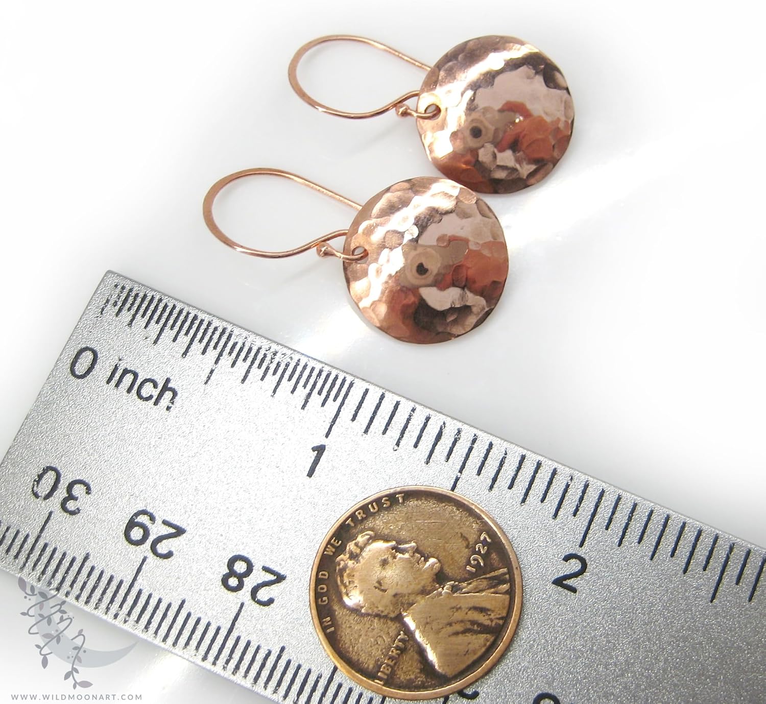 Hand Hammered Copper Earrings, Small Pure Copper Disc Dangle Earrings, Minimalist Boho Jewelry