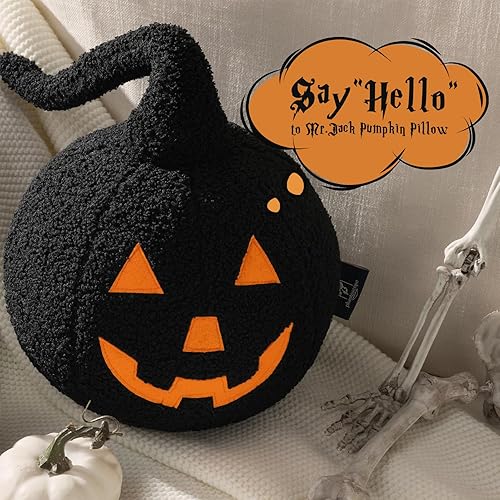 Miniatura 3 de Phantoscope Happy Halloween - Almohada con forma de calabaza, almohada de felpa de calabaza Jack-o'-Lantern, ultra suave, almohada decorativa de