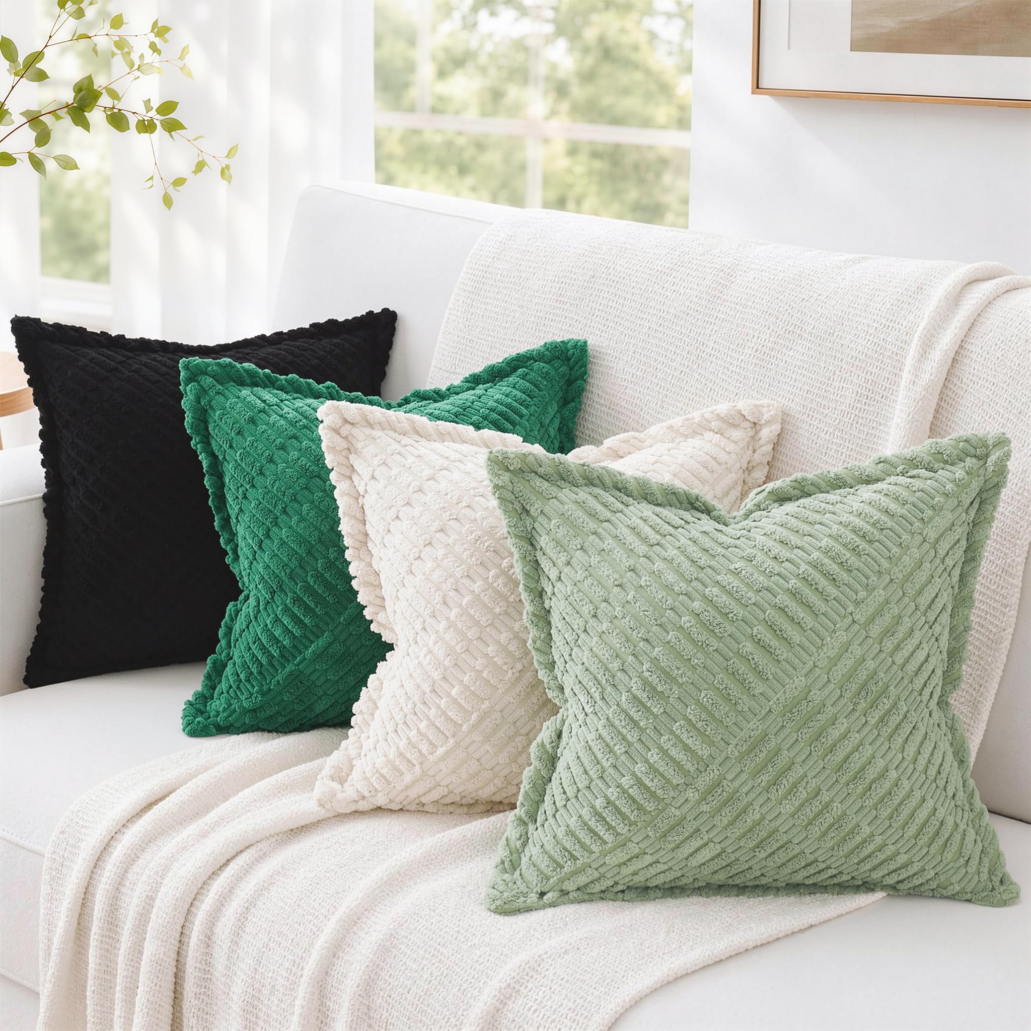 decorUhome Set di 2 federe per cuscino autunnali in velluto a coste verde salvia 26 x 26 cm