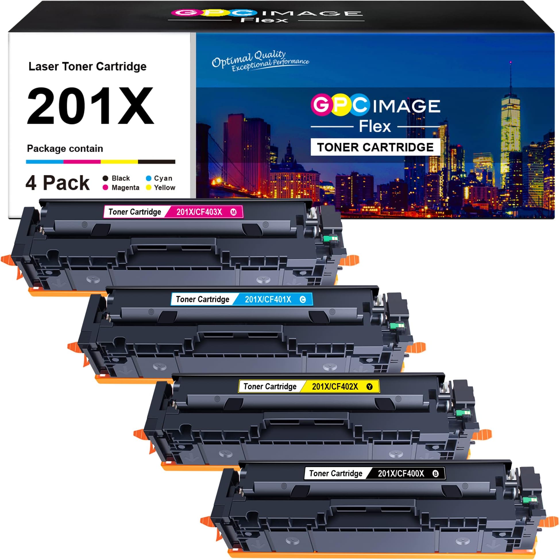 GPC ImageFlex Toner Cartridges Replacement for HP 201X 201A CF400X CF400A Compatible with Color LaserJet Pro M252n M277n MFP M252dw M277dw M274n M277c6 (Black Cyan Magenta Yellow, 4-Pack)