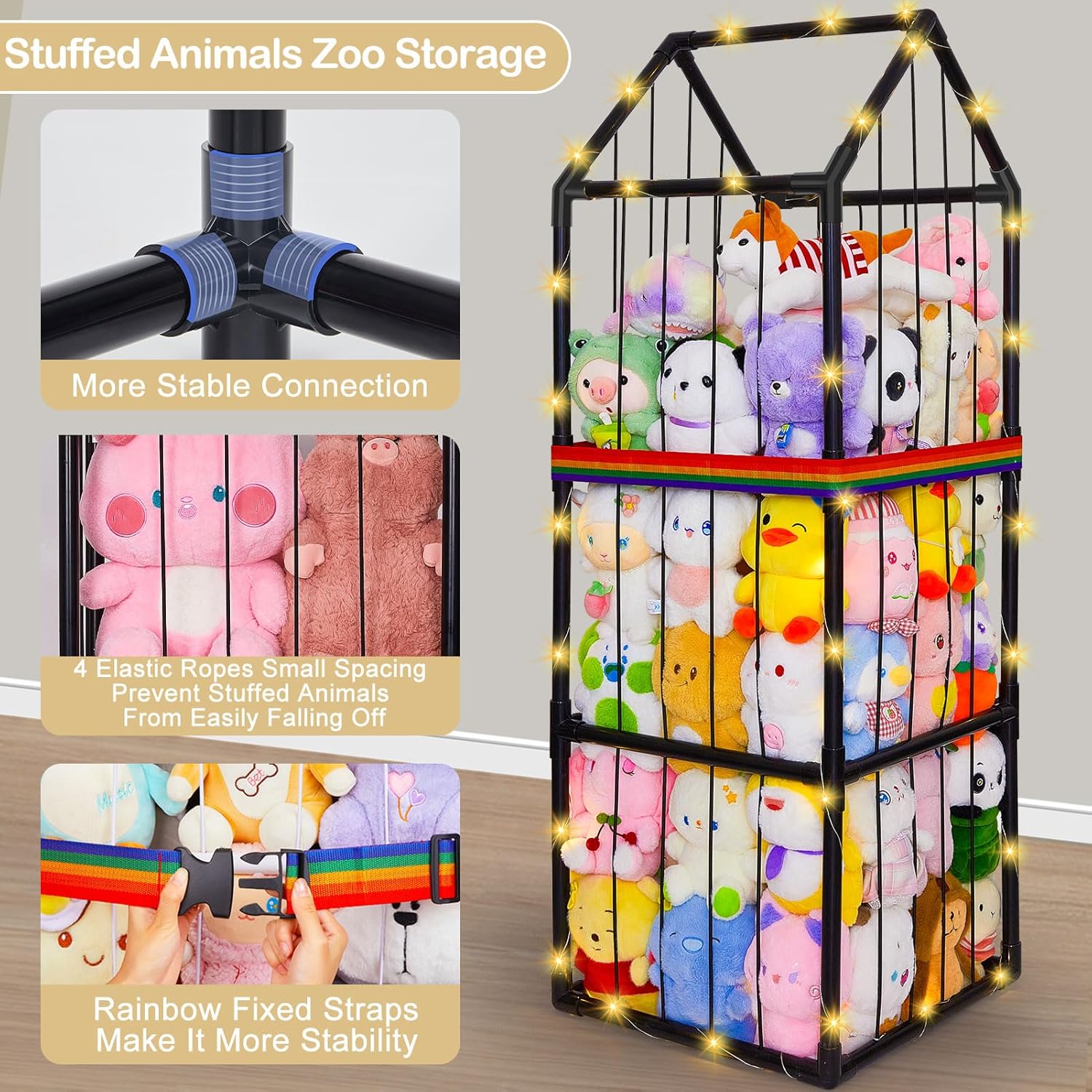 Stuffed Animals Storage Zoo Plushies Toy Storage Organizer Unicorn Castle PVC Stuffed Animals Holder Kids Toy Storage Playroom Nursery Storage Shelf | Zoo, Plushies, Shelf - Image 4