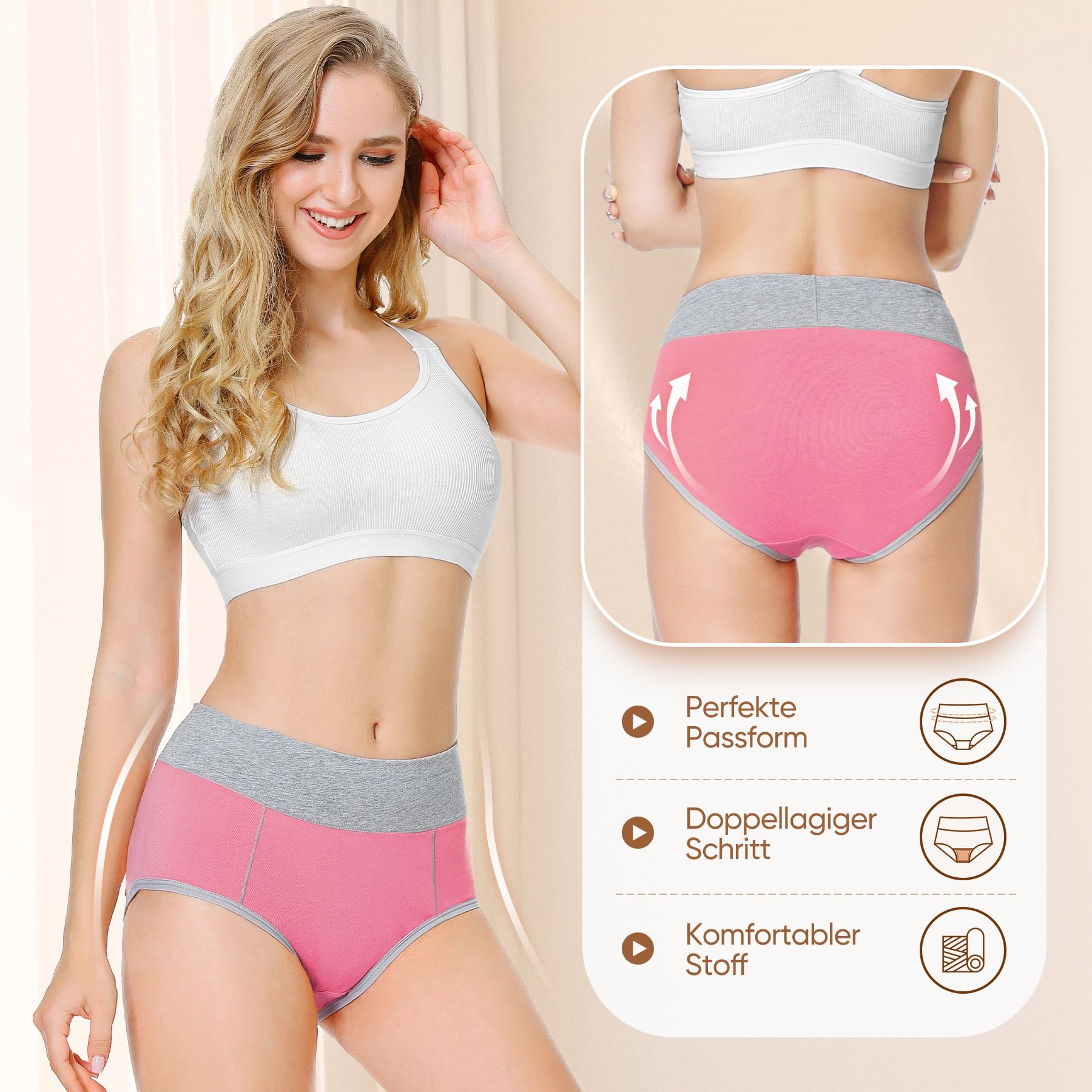 Falechay Mutanda Donna Vita Alta Cotone Slip Traspirante Confortevole Pacco da 5