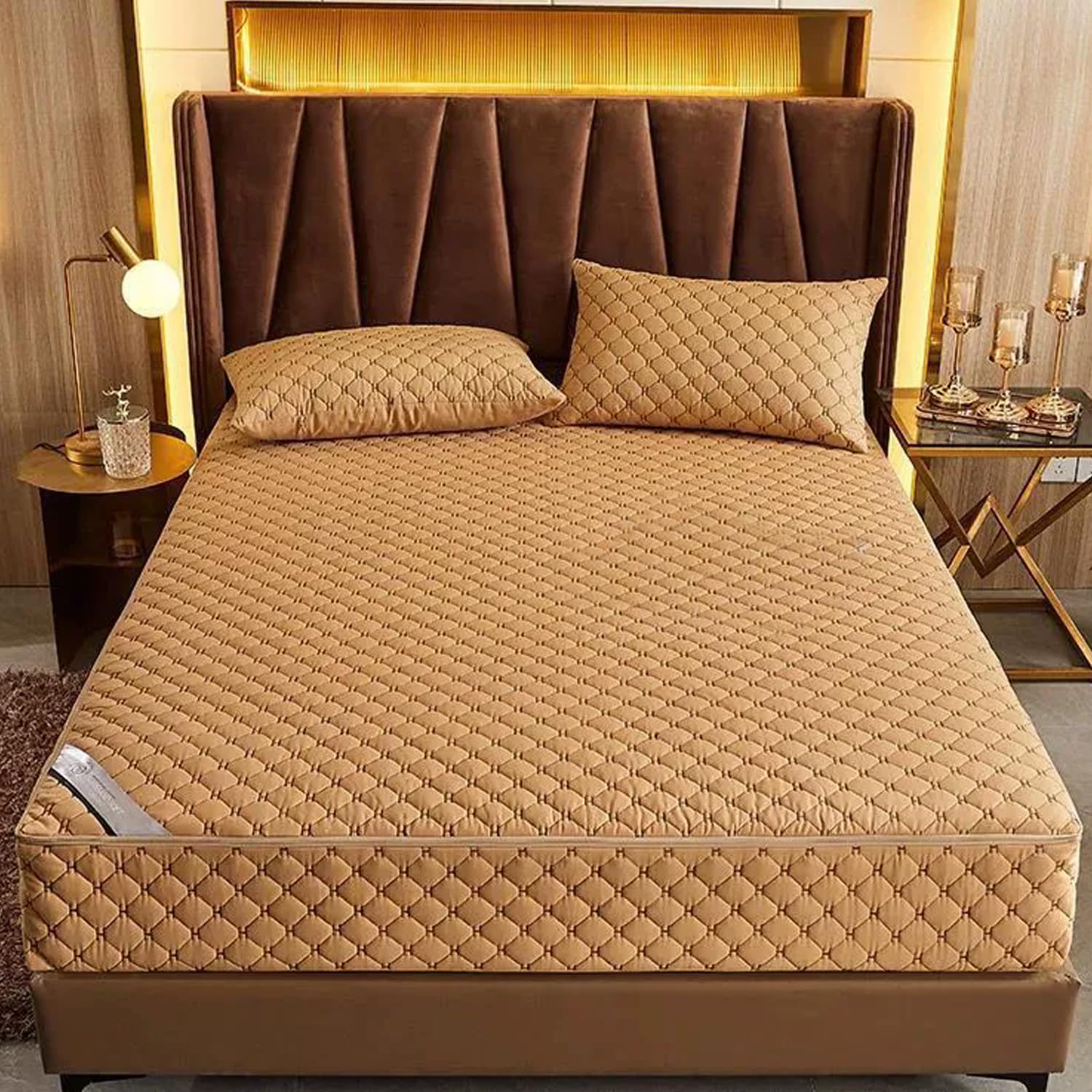 Gelb,90x200+15cm, Anpassbare Full Zip Matratzenschutz Abdeckung Atmungsaktiv&Anti Staub Matratze Ummantelung Abdeckung Doppel/King Komfortables Spannbettlaken Matratzenbezug Waschbar