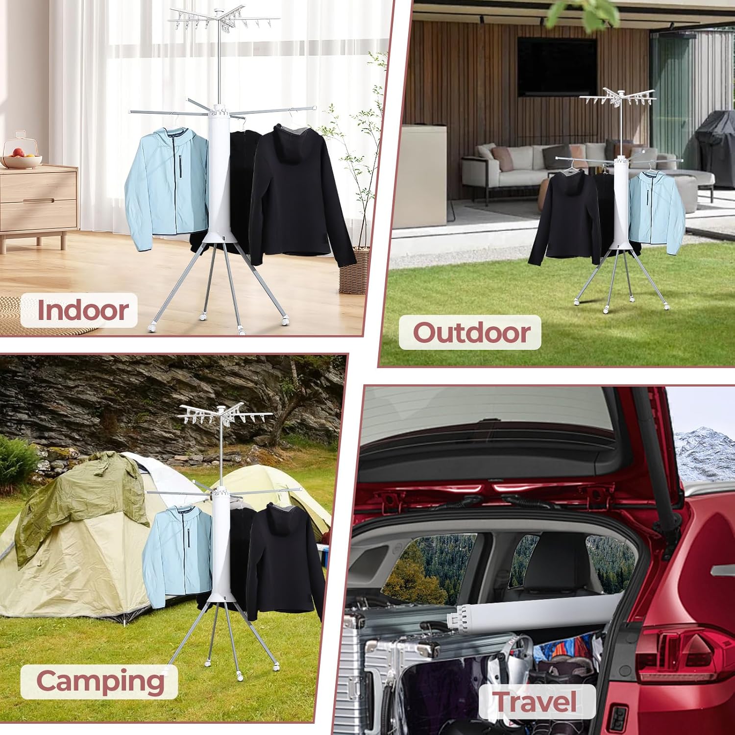 FAHKNS Four-Legged Clothes Drying Rack,Portable Laundry Drying Rack Hanger with Wheels, Octopus-Shaped Space Saving Drying Rack for Indoor Outdoor,2 Tier