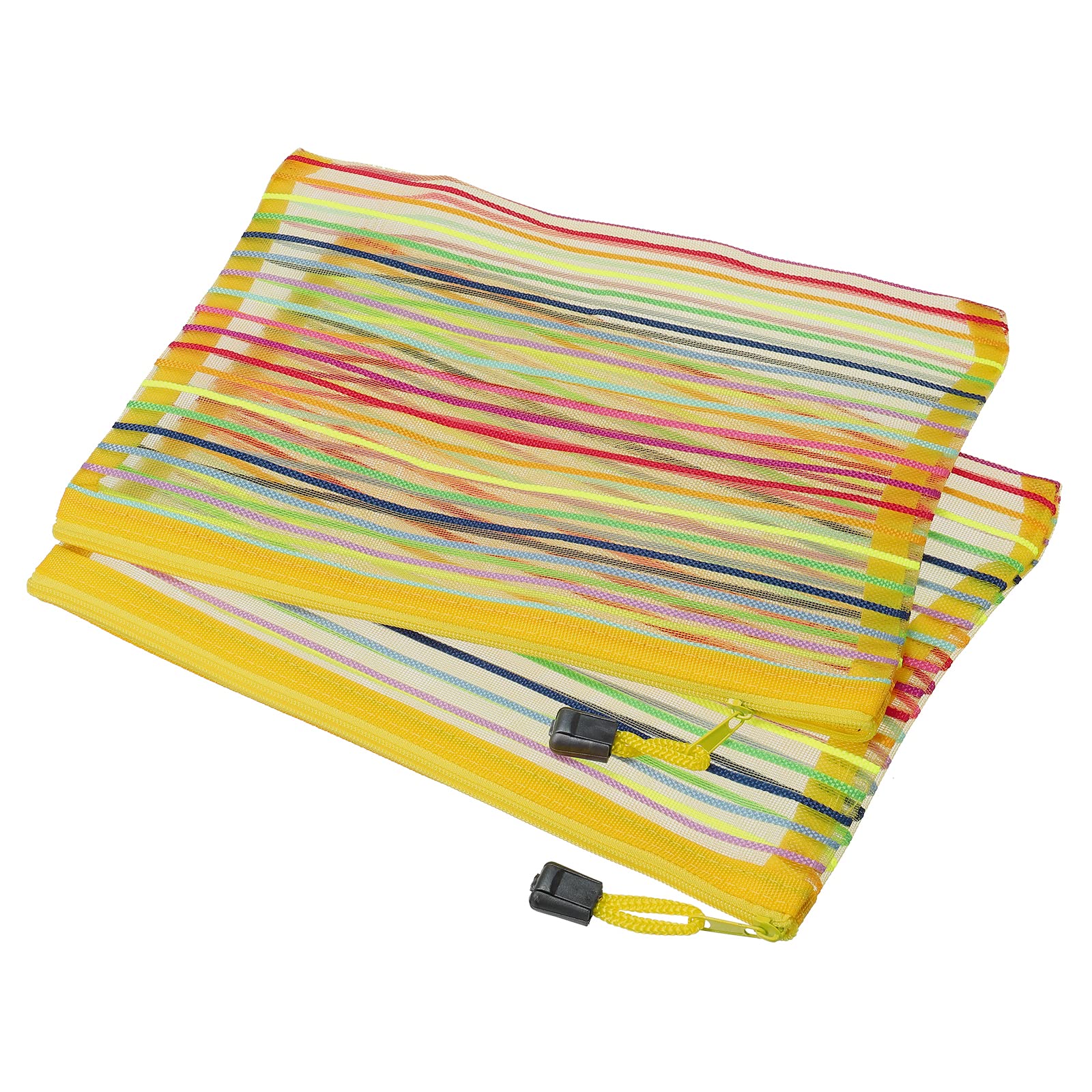 MECCANIXITY Mesh Zipper Pouches, A5 Colorful Pencil Case Document File Bags Storage Organizer for Office Supply Travel Accessory, Yellow Pack of 6