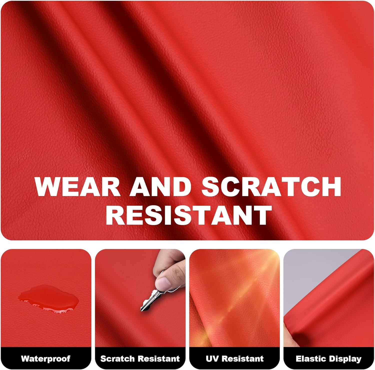 Faux Leather, Marine Vinyl PVC Leather for DIY Upholstery, Sofa Car Boat Seat Repair, Waterproof & Easy to Clean, Red (2 Yd 55x72 Inch)