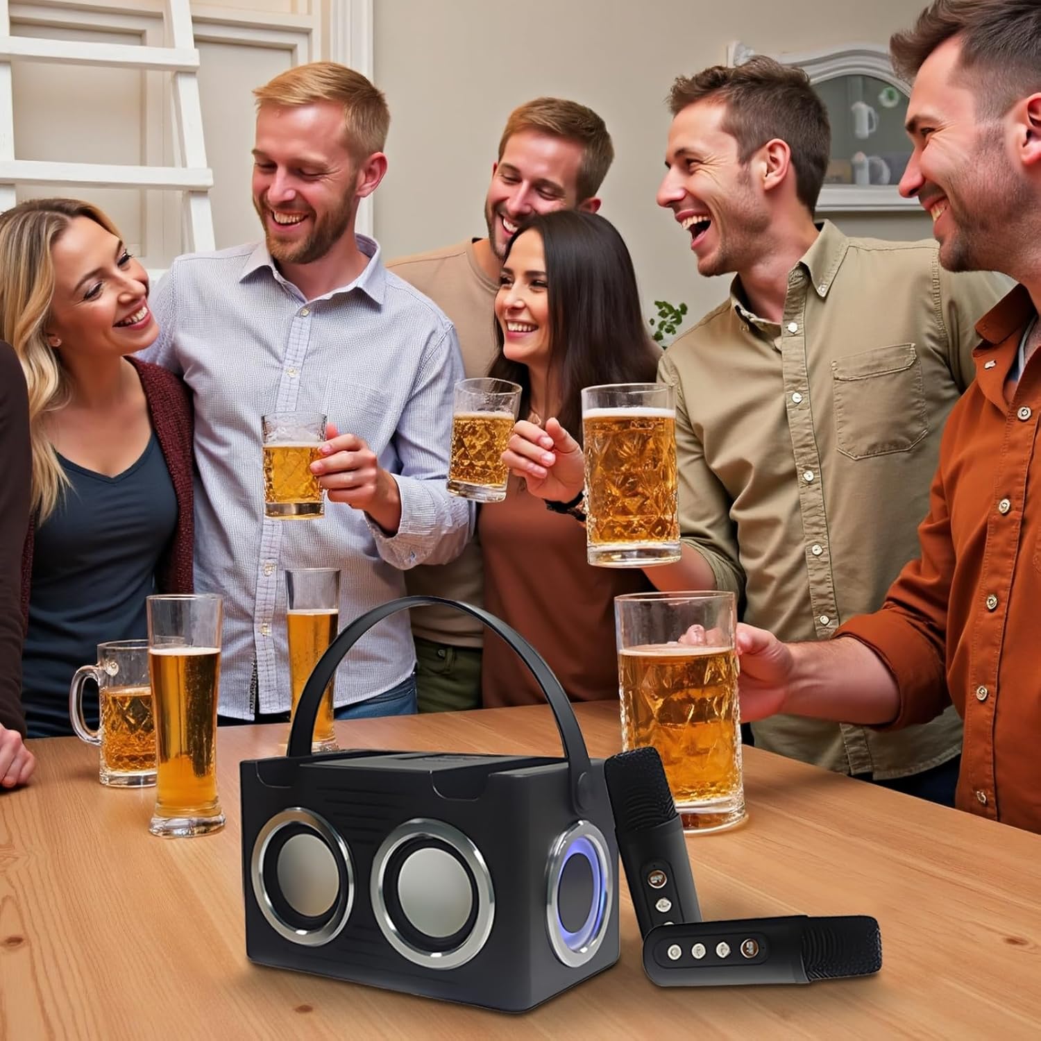Wireless Microphone Karaoke Machine, Mini Speaker with Led Lights, Ideal for Family and Friends Gatherings