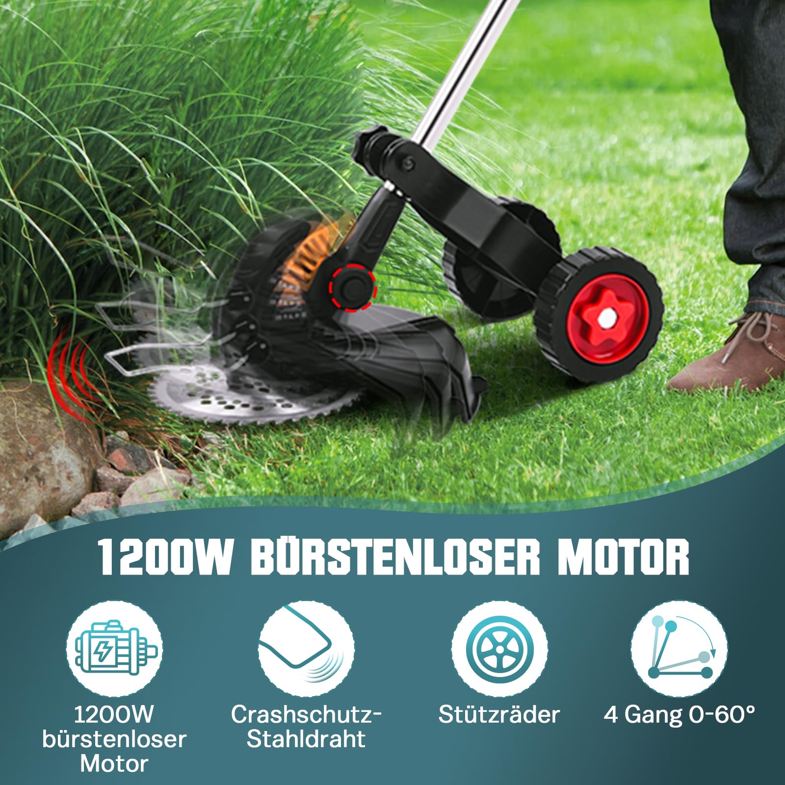 4-in-1 Grastrimmer met Accu en Onkruidborstel voor Makita - 20.000 Tpm, 1-45 cm Telescoopsteel voor Gazon en Tuin Snoeien