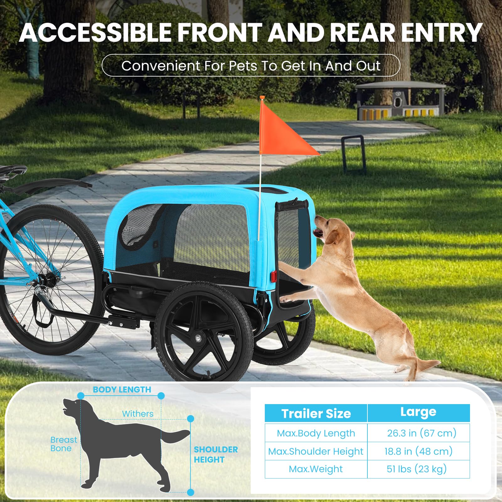 Remolque plegable para bicicleta para perros pequeños y medianos, 23 kg, con ruedas de cierre rápido, ideal para paseos en bicicleta y actividades al aire libre, color azul