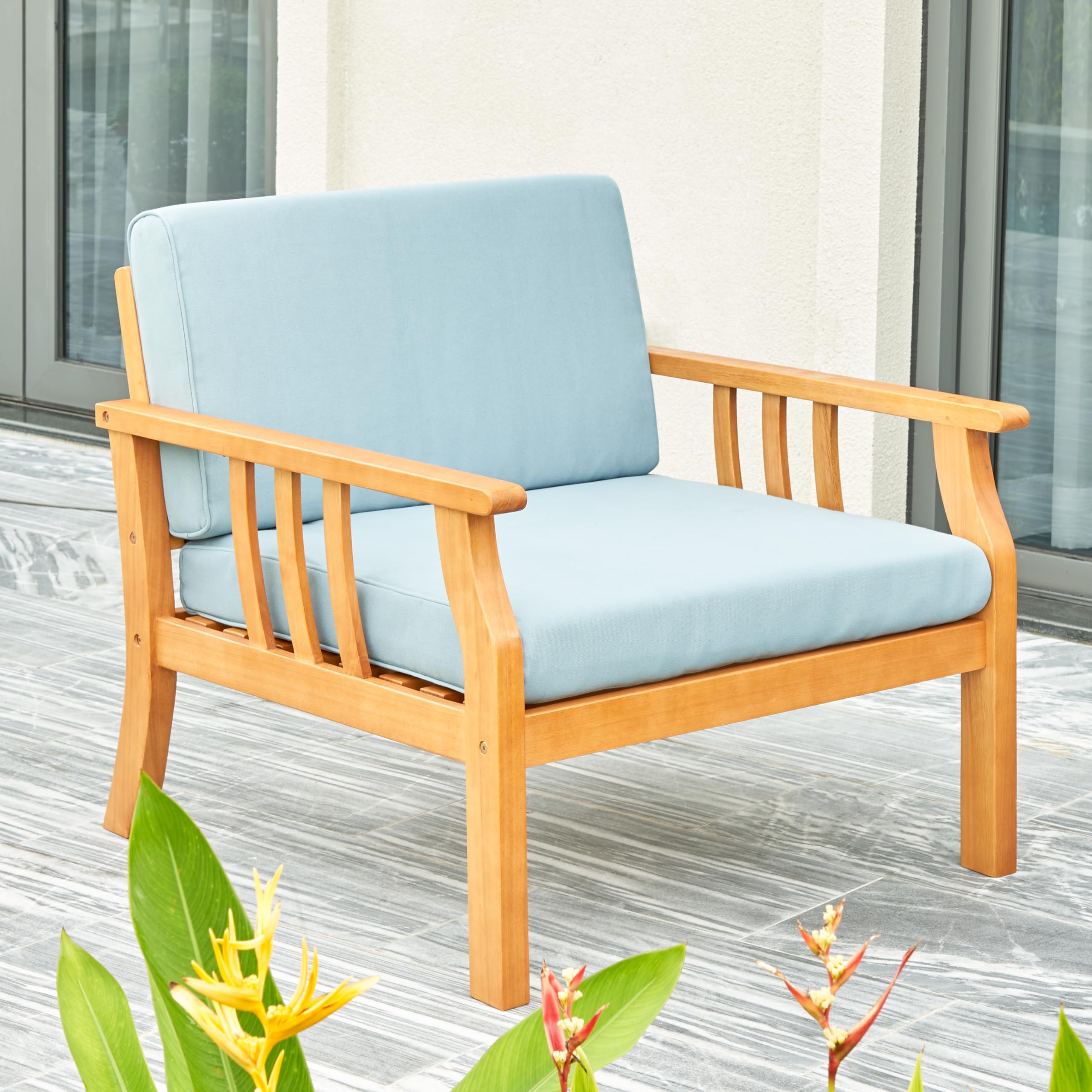 GOWE Kapalua Honey Nautical Curve Eucalyptus Wooden Outdoor Sofa Chair with Cushion
