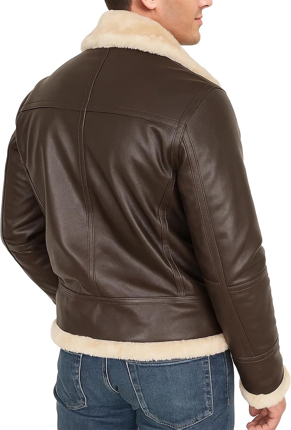 Mens B3 Aviator Shearling Jacket - Flight Pilot Sheepskin Leather Bomber Jacket Black/Brown - Image 4