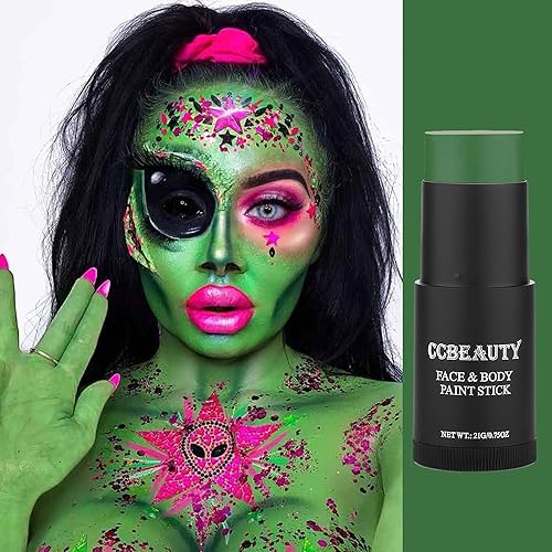 Miniatura 7 de CCBeauty Barra de pintura corporal verde bruja, ojo verde oscuro, palos negros para deportes, kit de pintura de base de grasa, hipoalergénico,