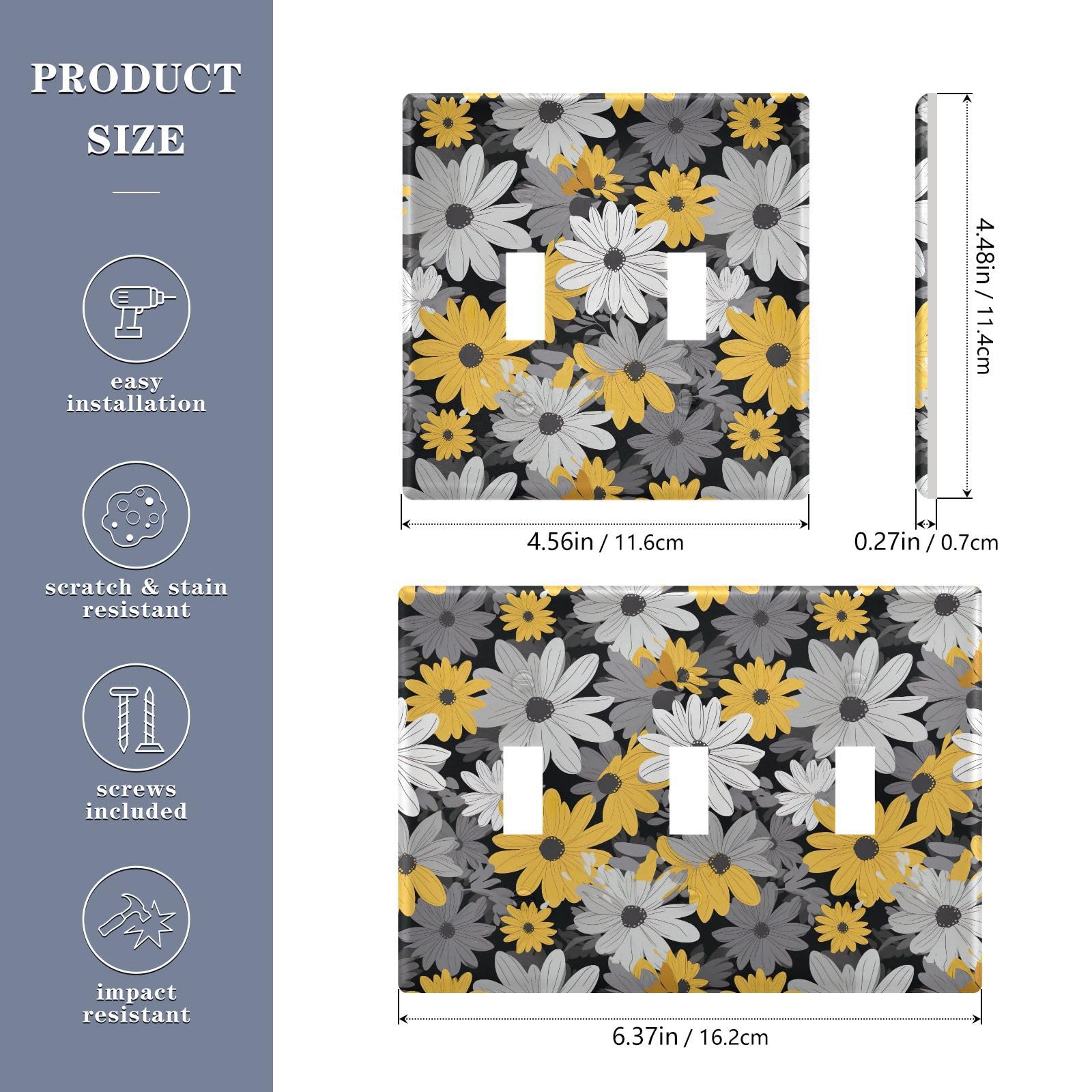 UMIRIKO Gray Yellow White Daisy Flower Light Switch Cover Plate Covers Decorative Double Toggle Home Decor 202b2590