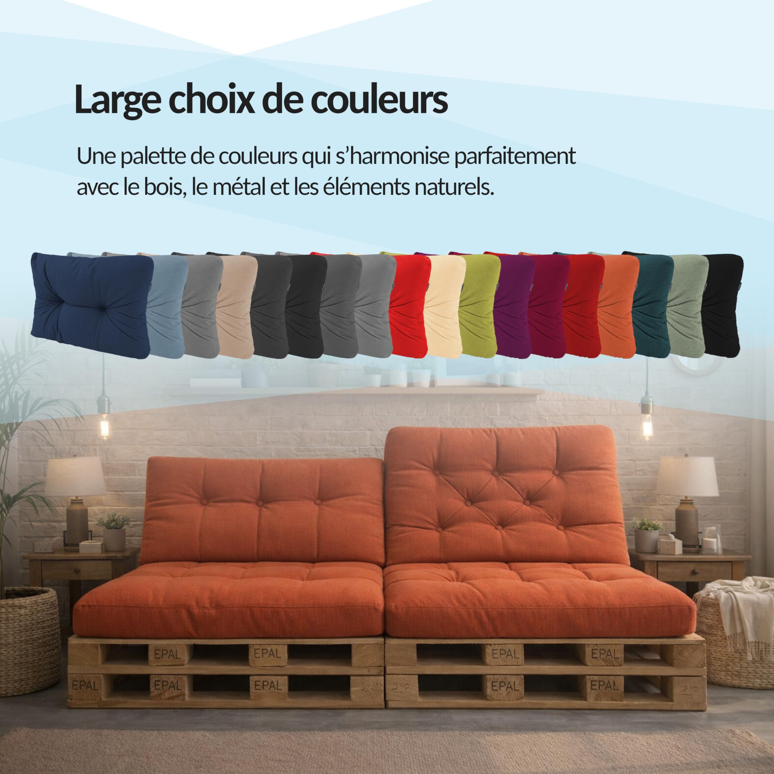 POKAR Set de 6 Coussins pour Palettes Euro Imperméable: 2X Assise 120x80cm + 2X Dossier 120x40cm + 1x Dossier 60x40cm + 1x Coussin 40x40cm, Canapé de Jardin, sans Palette, Noir
