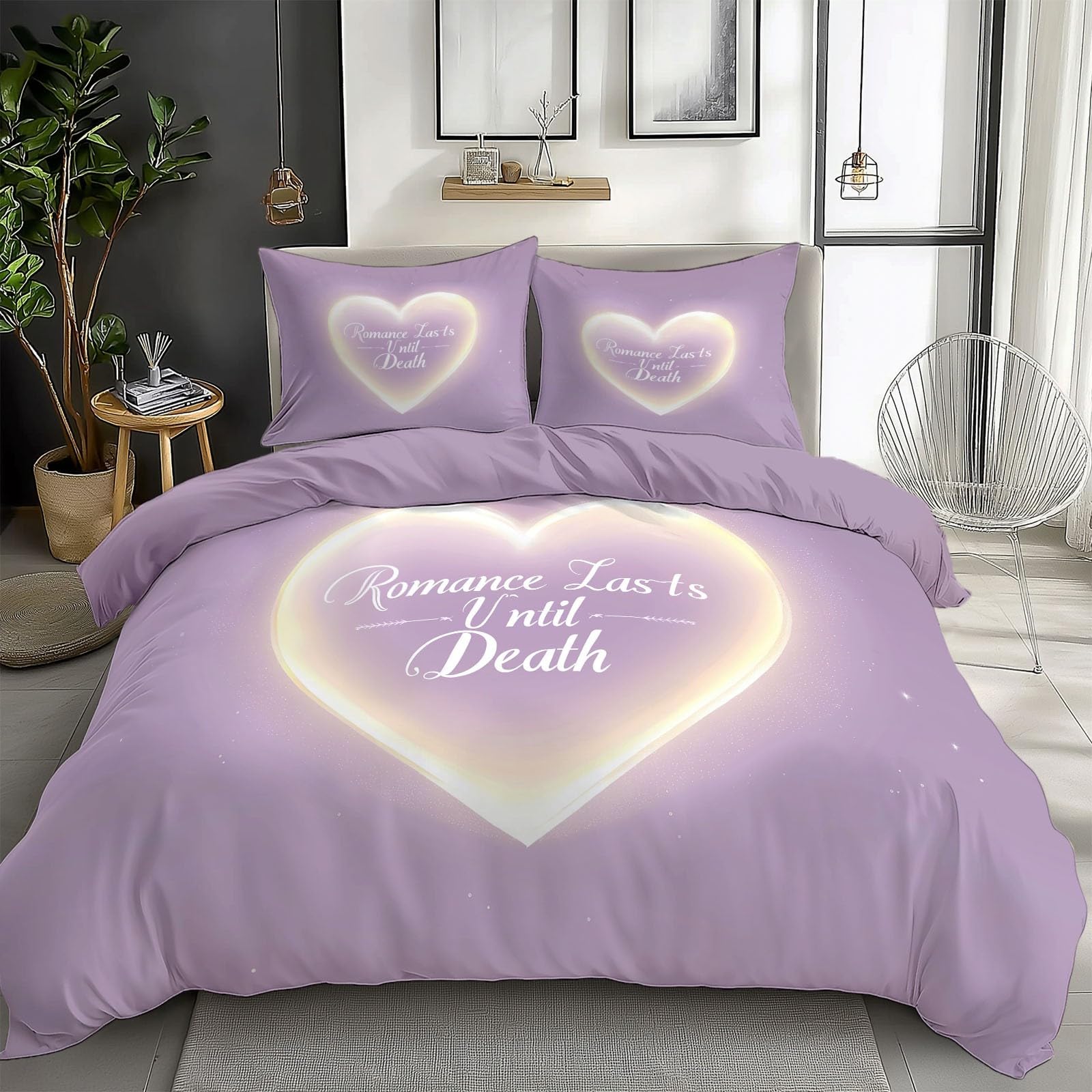 Housse de Couette Lettres d'amour Lilas pour une Ambiance Douce et Cocooning