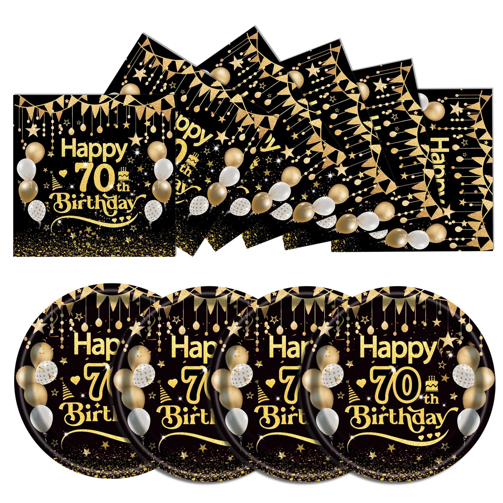 50Pcs 70th Birthday Paper Plates&Napkins,25X7in Disposable Plates 25X6.5in Cocktail Napkin 1956 Party Tableware for Men Woman Cheers to 70 Years Old