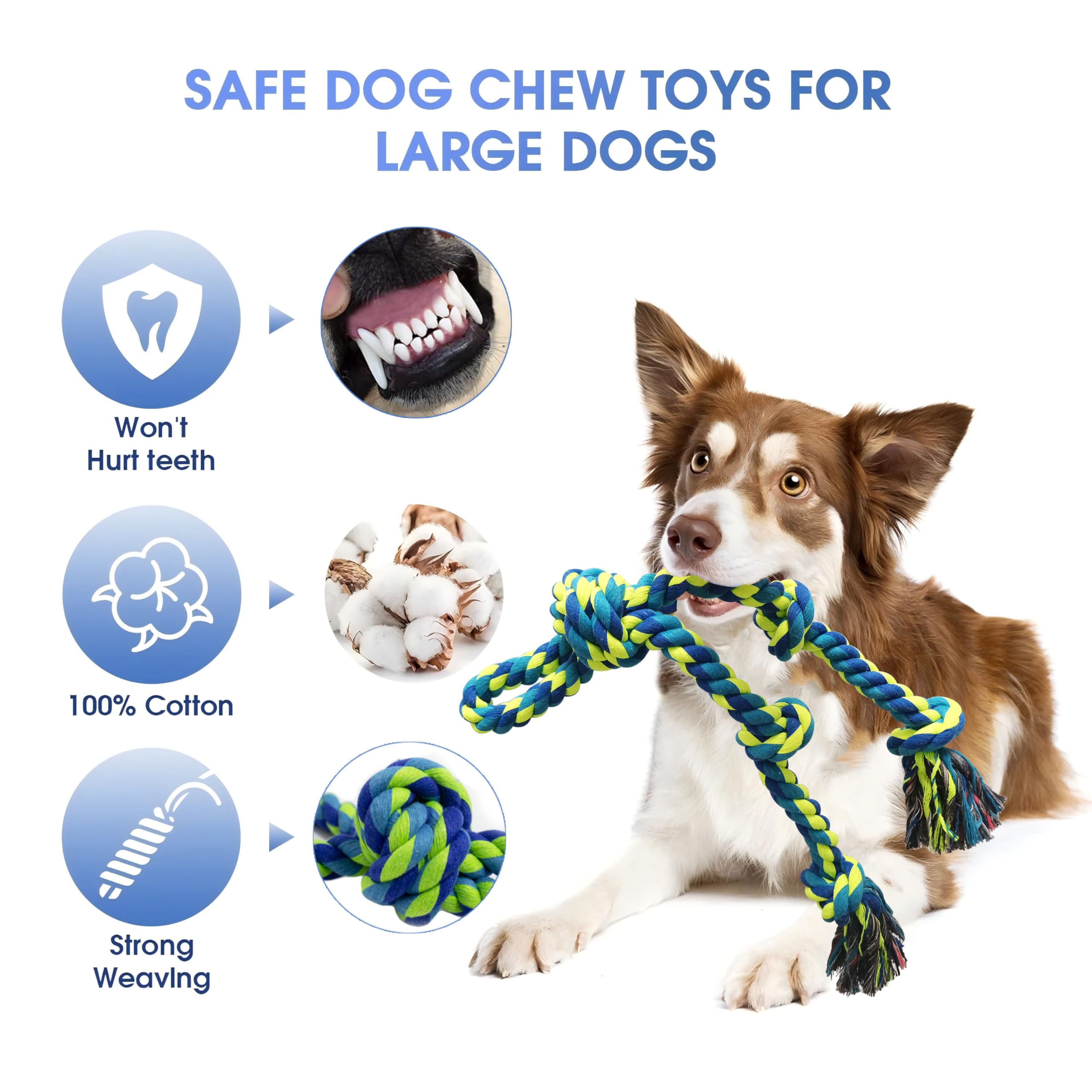 TUAHOO 2 Pack Dog Rope Toys for Medium Large Breed, Chews Rope Tug Toy for Dogs, Interactive Toy, 100% Cotton for Boredom and Teeth Cleaning