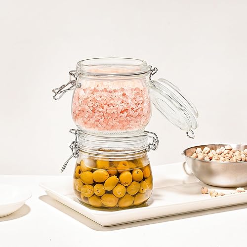 Miniatura 3 de Tarros herméticos de vidrio con tapas, juego de 6 recipientes de almacenamiento de alimentos de 17 onzas para organizar y almacenar harina,