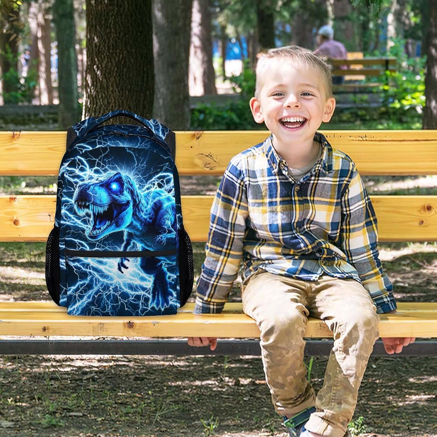 Dinosaur Backpack for Boys, Kids Lightning Bookbag Gift for Kindergarten Primary Middle Senior, 17 Inch Lightweight Cool Backpacks for School