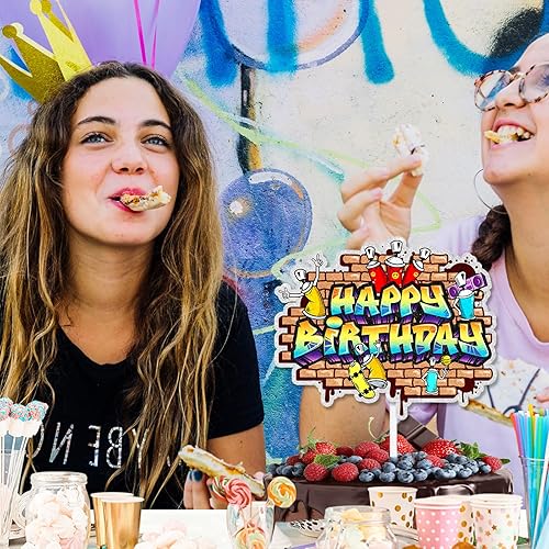 Miniatura 3 de Los adornos de grafiti para tartas con tema musical retro de los años 80 y 90 son una decoración de feliz cumpleaños para fiestas de cumpleaños de