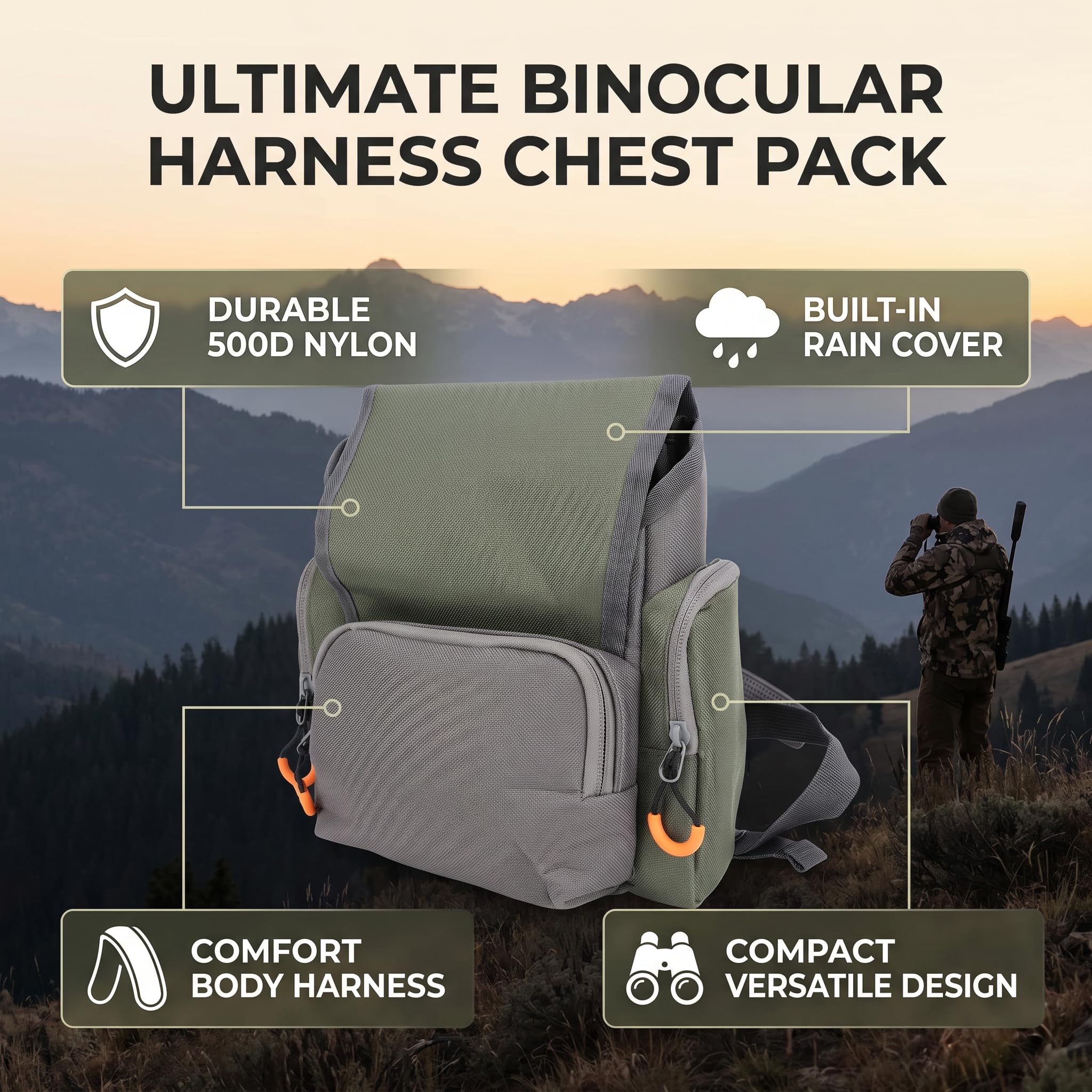 POENVFPO Outdoor-Brusttasche, Fernglas-Gurt-Brusttasche, Bino-Tasche mit Regenschutz, für Entfernungsmesser Im Freien