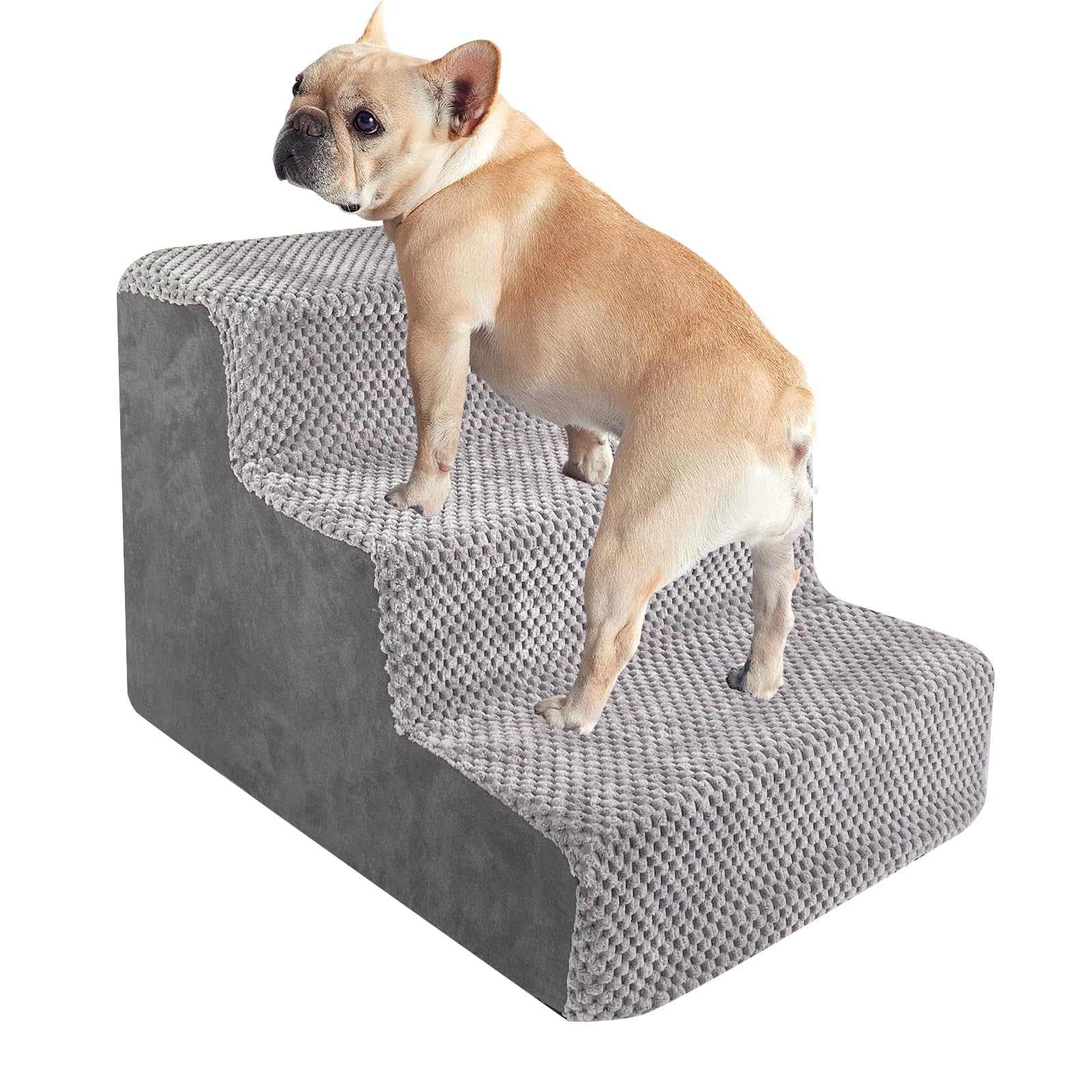 Escalier pour Chien, Rampe pour Chiens, Escaliers pour Chiens à 3 Marches en Éponge Haute Densité, Échelle pour Chiot, Marche pour Animaux de Petite, pour Monter Canapé et Lit, Gris