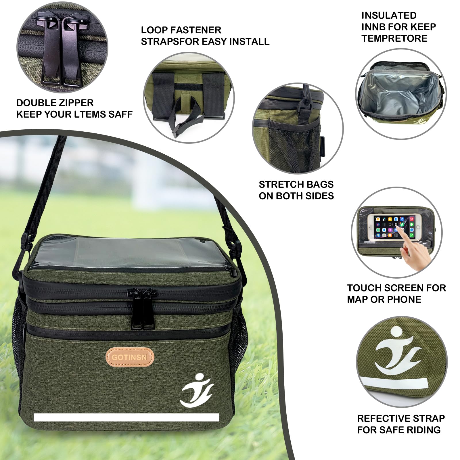 PANIER VELO,green--Sac de guidon de vélo de grande capacité, sac de