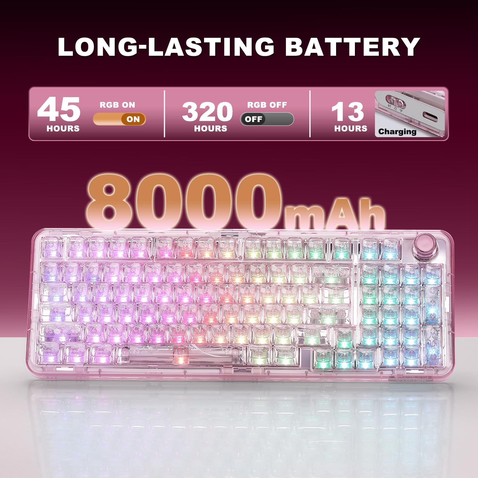 YUNZII X98 QMK/VIA Wireless Mechanical Gaming Keyboard with Knob,Tri-Mode BT5.0/USB-C/2.4GHz Hot Swappable Keyboard,Pre-lubed Switches Gasket Mount RGB Backlit for Wins/Mac (Purple, Snow Switch): Pink Snow Switch