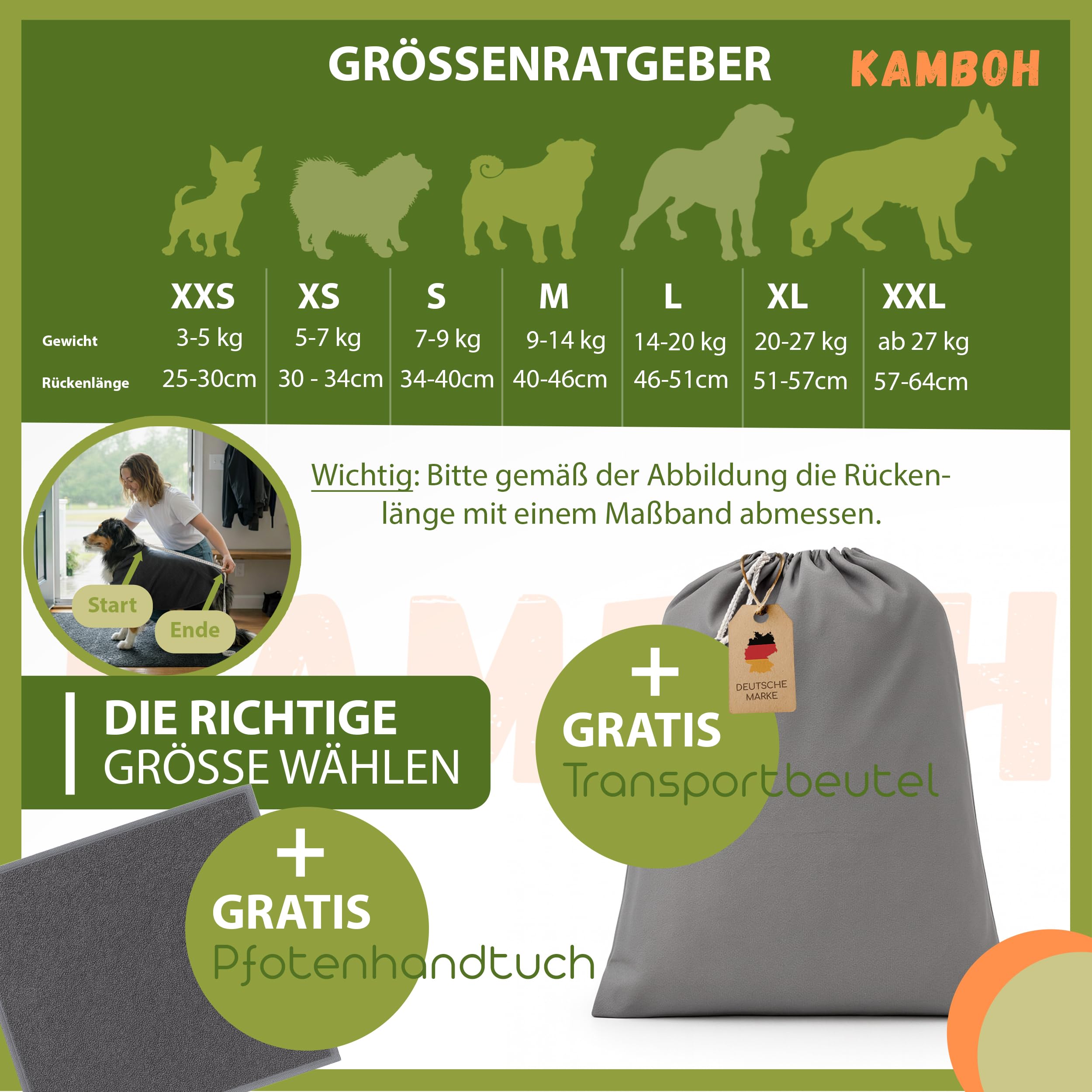 Kamboh® - Premium Hundebademantel inkl. Pfoten-Handtuch 100% Frottee-Baumwolle (Gr. M mittlere Hunde 9-14kg) - Bademantel & Hundemantel (extra saugfähig) - Hunde-Handtuch & Badetuch verstellbar