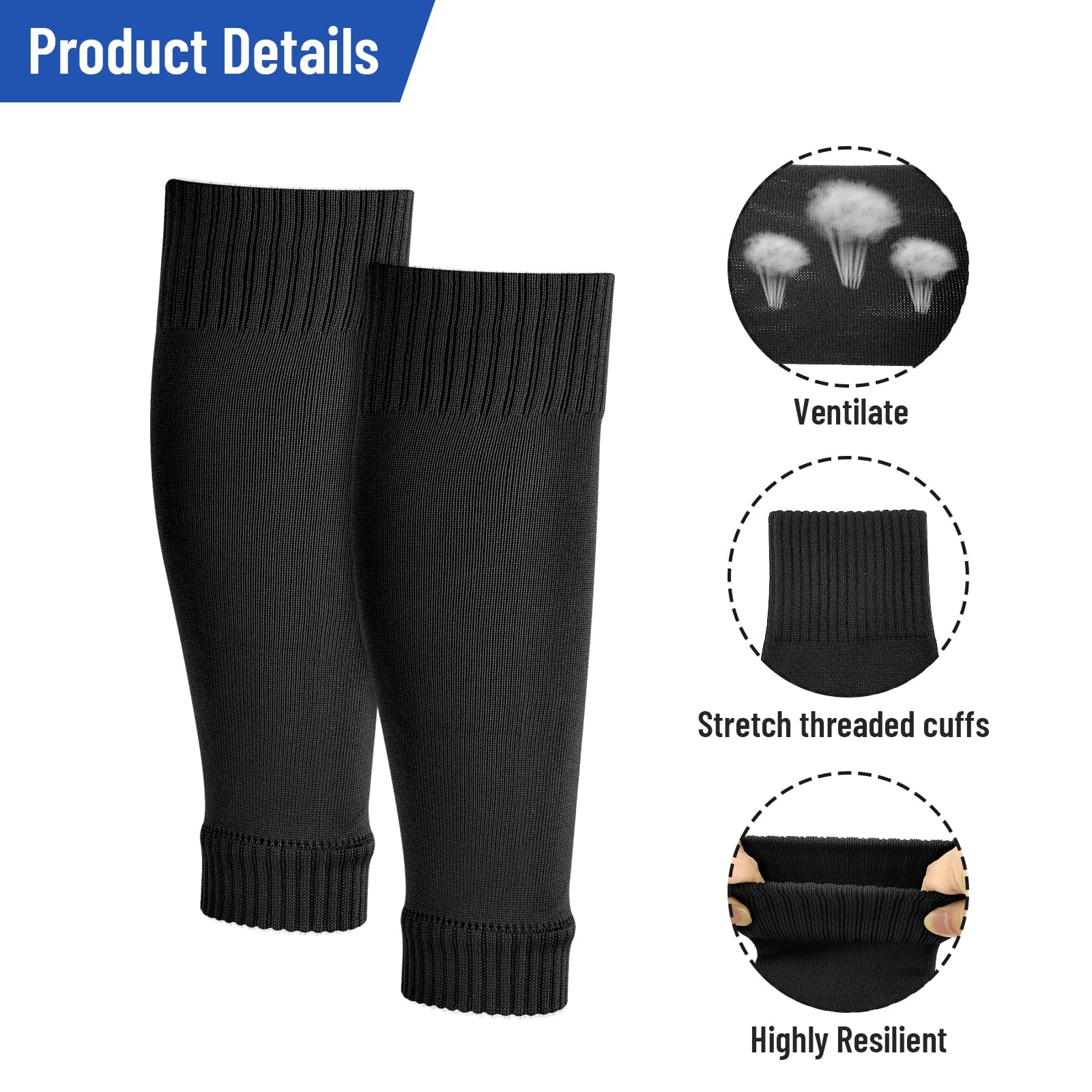 3 Paare Stutzen Kinder Fußball,Unisex,Sportsocken,Fußball Sleeves,Elastische Atmungsaktive Stutzen,Schienbeinschoner Halterung Socken Fussball,für Anfänger und Jugendliche