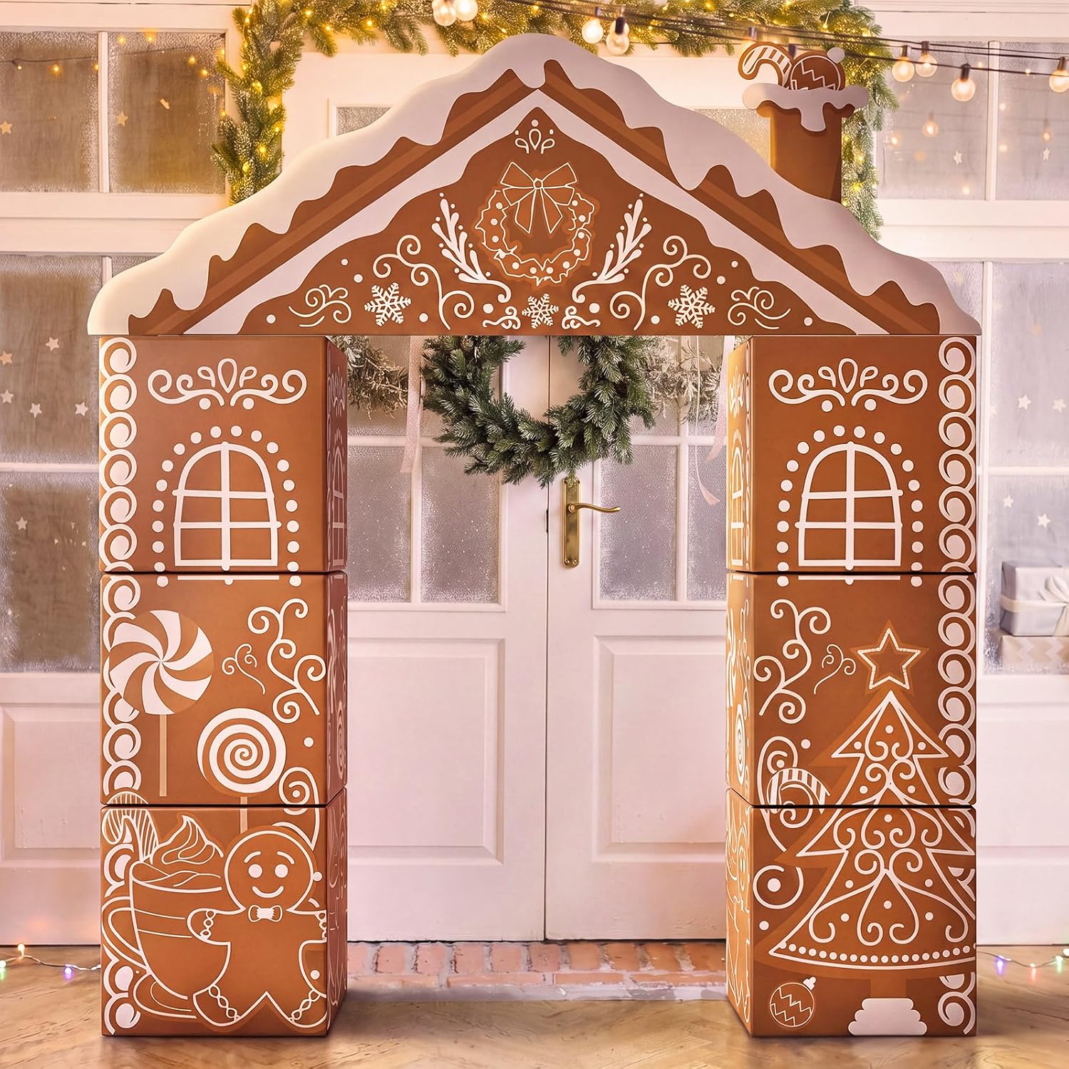 Bucherry 7 Pcs Gingerbread House Decor Christmas Cardboard Playhouse
