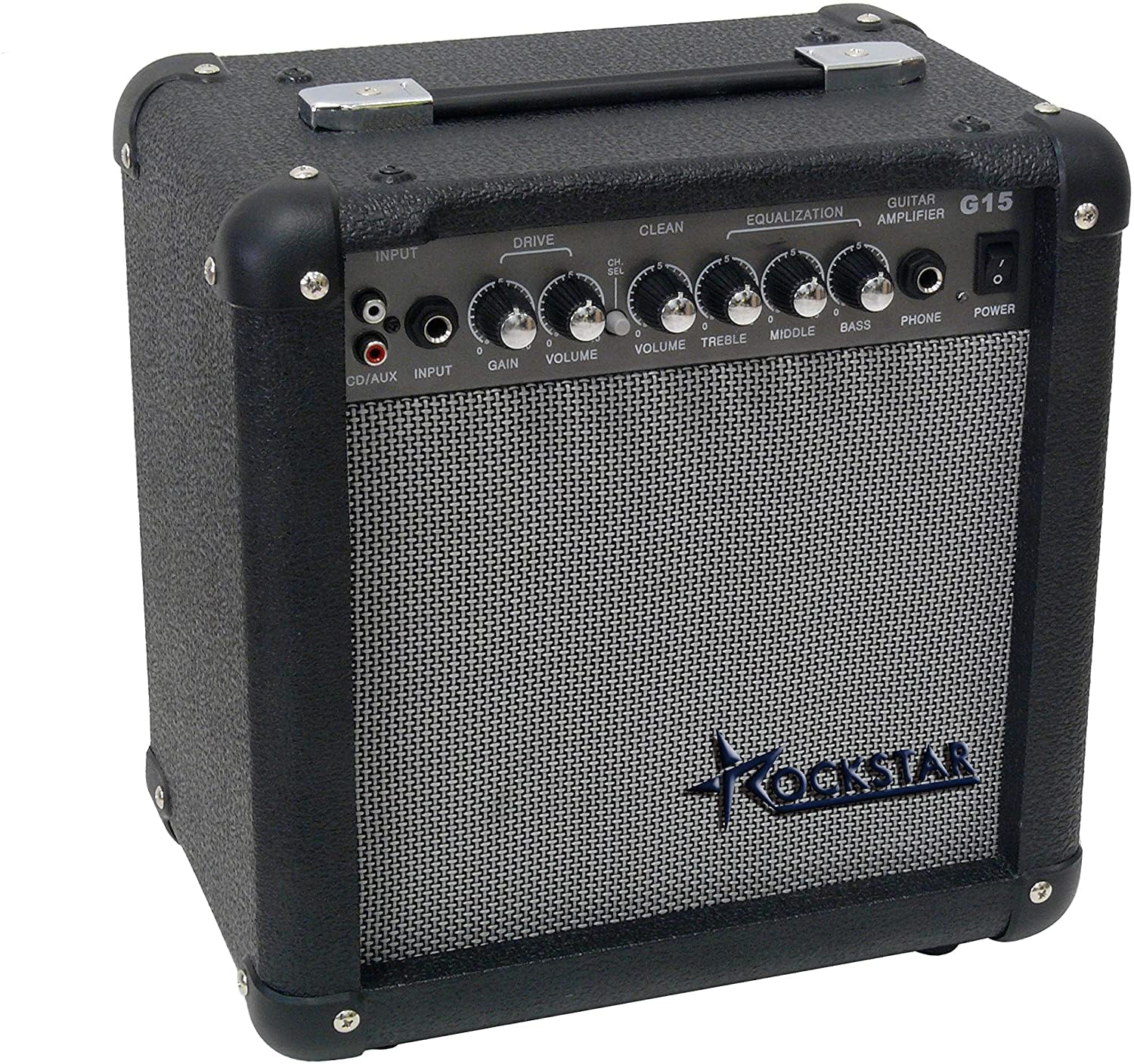 ROCKSTAR MUSIC - Amplificador de Guitarra Eléctrica G15 | 15W Potencia | Altavoz 8 Pulgadas | Canales Clean y Drive | Salida Auricular, Entrada Auxiliar RCA