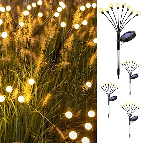 Luces de jardín - Luz solar de luciérnaga mejorada que se balancea con el viento, exterior, exterior, patio, camino, alambre de hierro de alta
