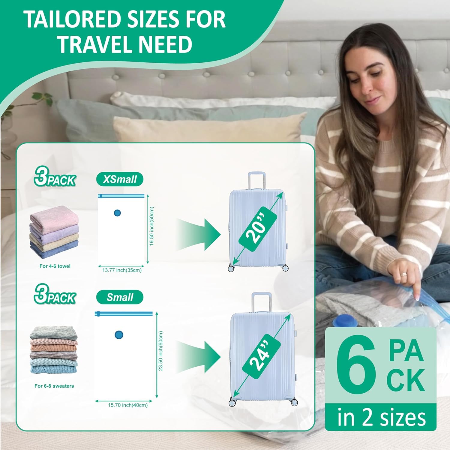 Cozy Essential 6 Pack Travel Vacuum Storage Bags with Rechargeable Wireless Electric Pump for Luggage, Suitcase, Carry-on Size Vacuum Seal Compression Space Saver Bags for Clothes and Clothing Travel - Image 3