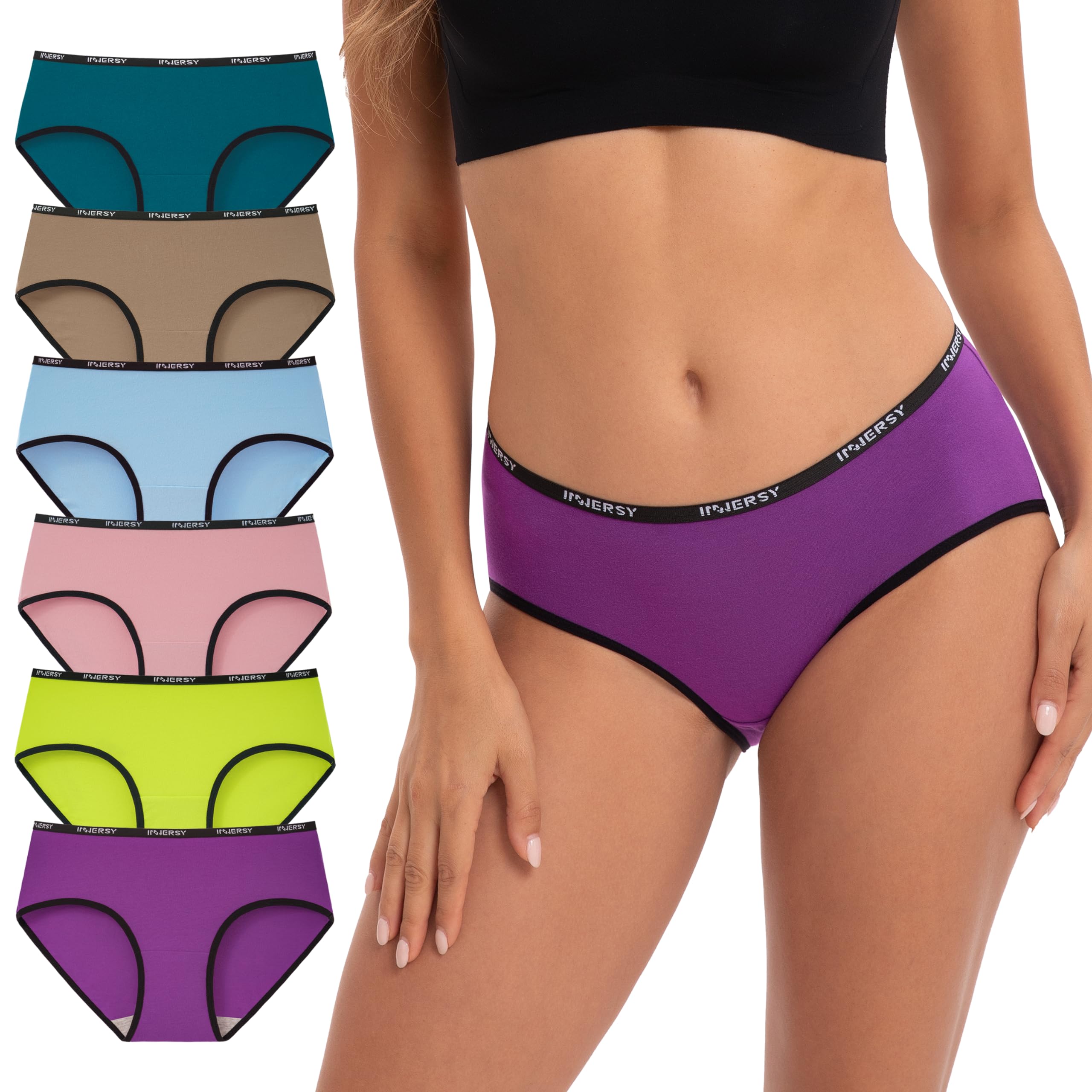 INNERSY Mutande Donna Cotone Slip a Vita Media Intimo Sportivo Culotte Comode Pacco da 6