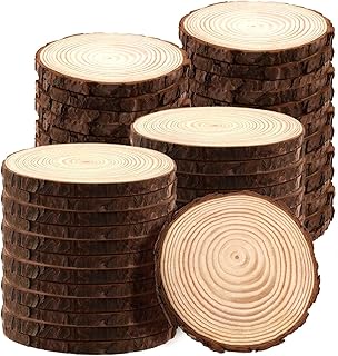 JAPCHET 50 PCS 5-5.5 Inch Natural Wood Slices, Wooden Circle Slices with Bark Unfinished Wood Discs for Home Decorations and Christmas Ornaments