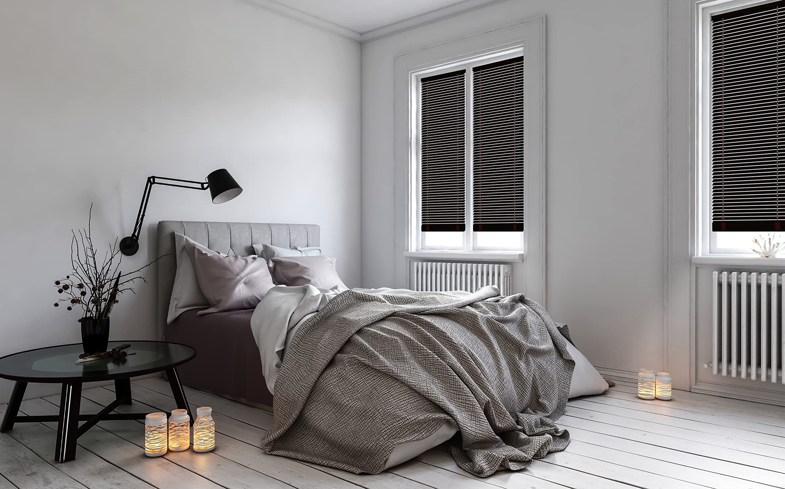 Deco Home | Holz Jalousie nach Maß, 25mm Jalousie ohne Bohren, Fenster-Sichtschutz abdunkelnd, Rollo | Schwarzes Holz