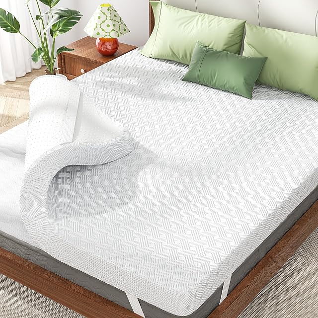 Full Size Memory Foam Mattress Topper Bamboo Viscose for Pressure Relief | 3 inch Firm Mattress Pad DualSide, Back Support, 5-Zone Spinal Align, Removable Cover, Elastic Strap, CertiPUR-US Certified