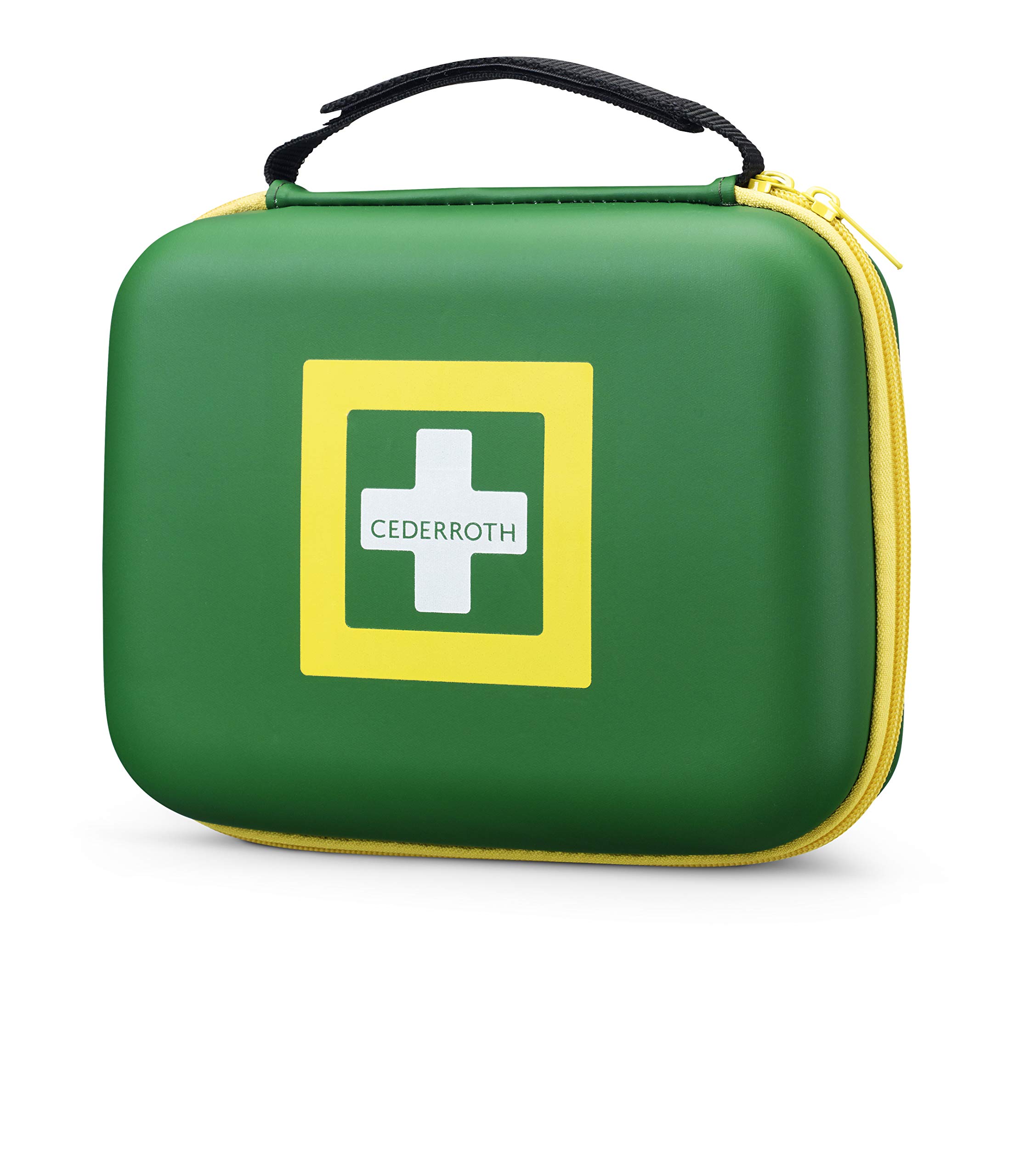 Cederroth ® | First Aid Kit Medium | Kit de primeros auxilios bien equipado y hecho de un material resistente tipo caucho, con una práctica asa y una tira de cierre de velcro ajustable