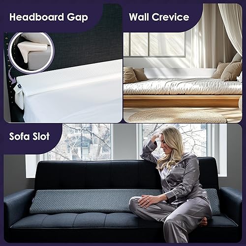 Miniatura 6 de Almohada de cuña de cama para espacio de cabecero de hasta 7 pulgadas, cuña triangular para espacio de cabecero, relleno de espacio en la cama,